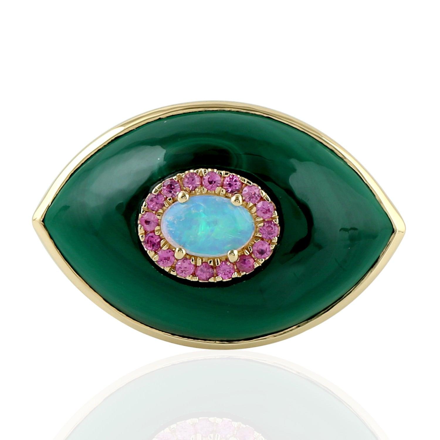 For Sale:  Malachite Opal 18 Karat Gold Ring 4