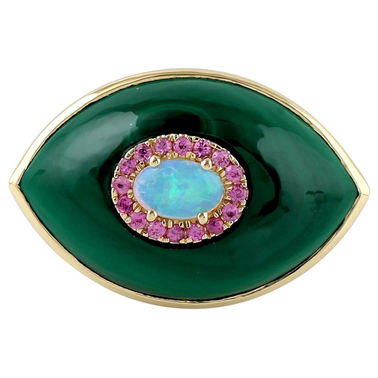 For Sale:  Malachite Opal 18 Karat Gold Ring