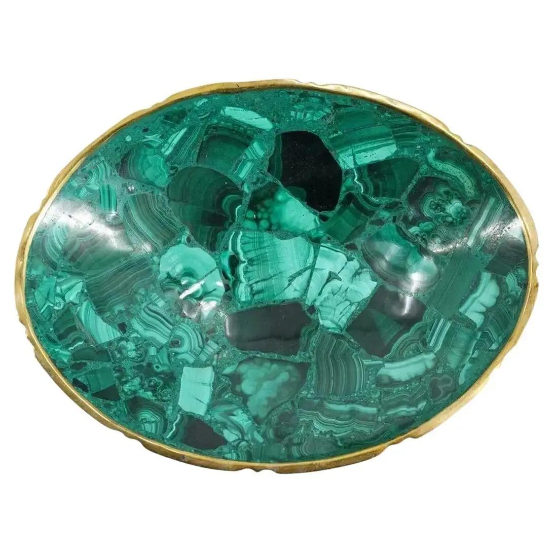 European Malachite Oval Bowls with Brass Rim - a Pair For Sale