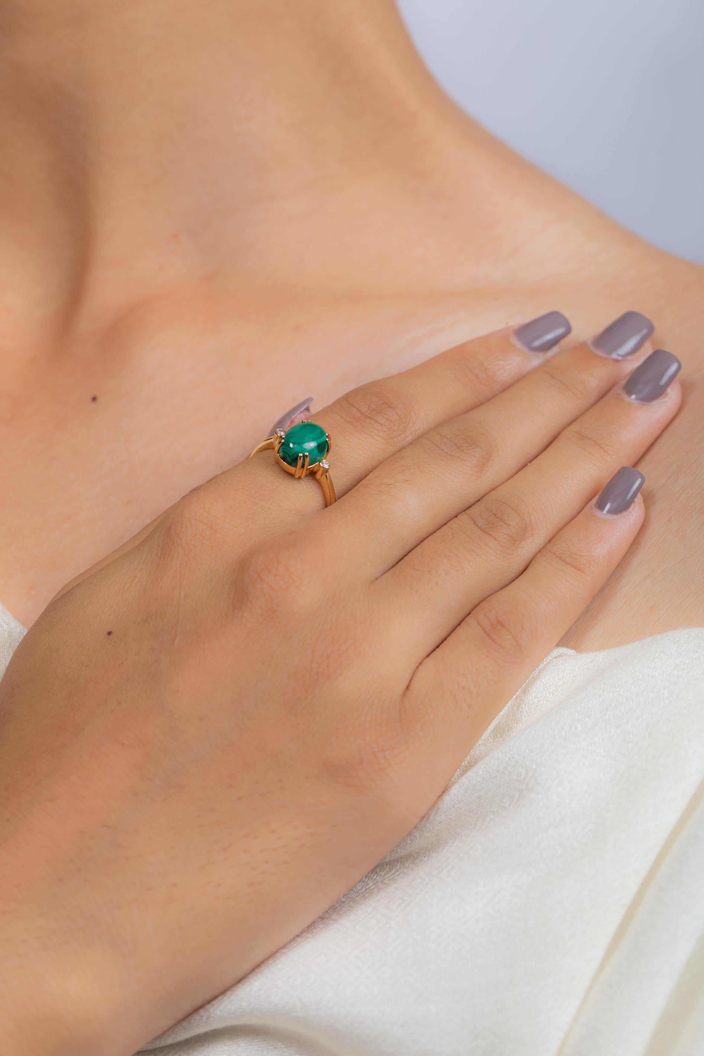 For Sale:  Malachite Oval Cut Cocktail Ring with Diamonds in 18K Yellow Gold 6