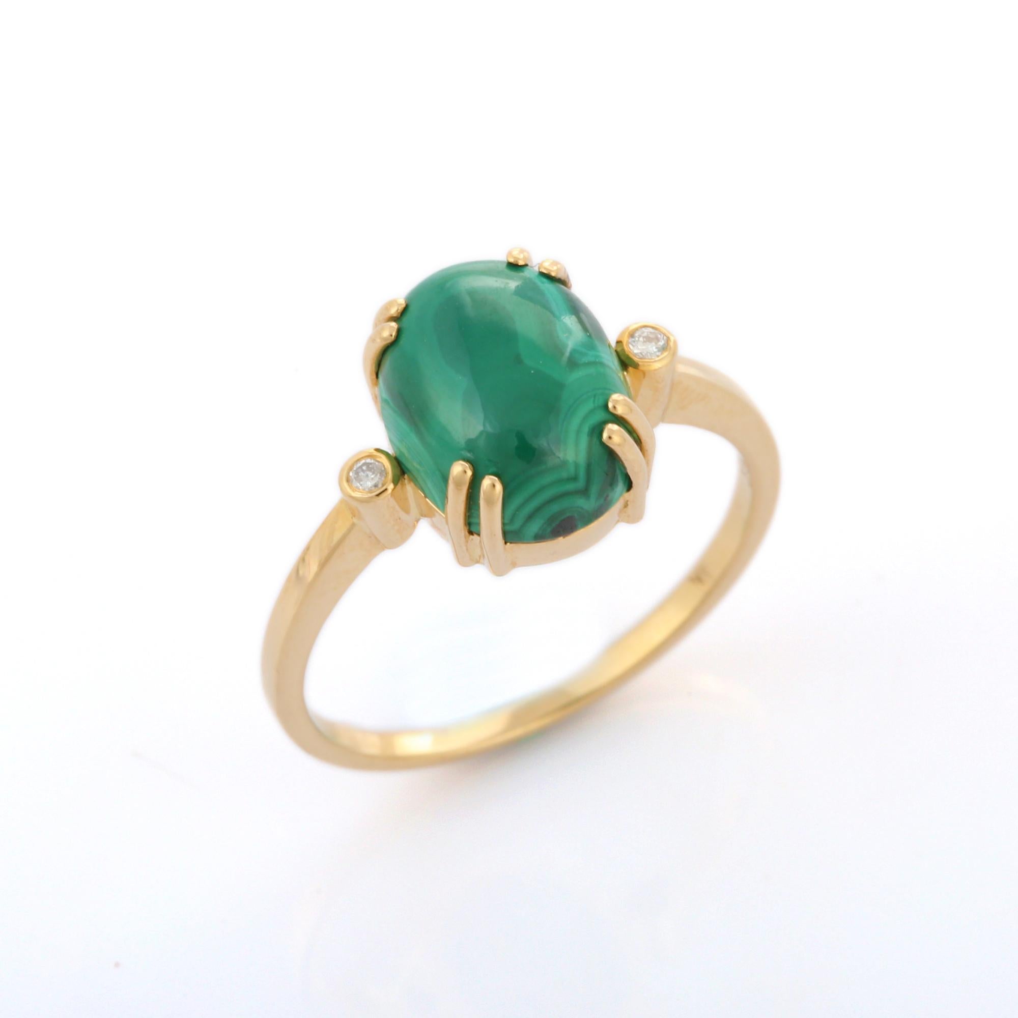 For Sale:  Malachite Oval Cut Cocktail Ring with Diamonds in 18K Yellow Gold 7