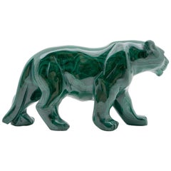 Sculpture de panthère en malachite