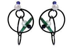 Malachite, Pearl and Nano Ceramic Coated Solid Sterling Silver Earrings