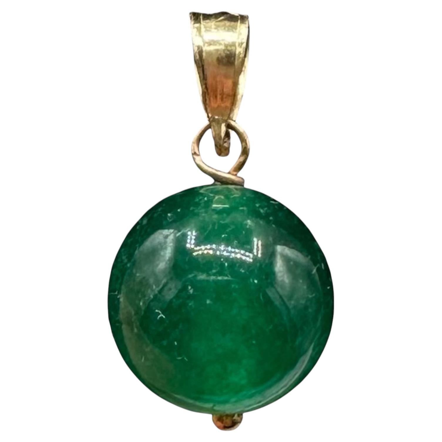 Malachite Pendant 14K Yellow Gold 10mm 1.5g New