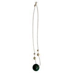 Malachite pendant necklace 14KT yellow gold Hippie designer necklace 15" long