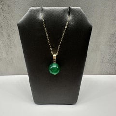 Malachite Pendant Necklace in 14kt Yellow Gold – 10mm, 18in, New