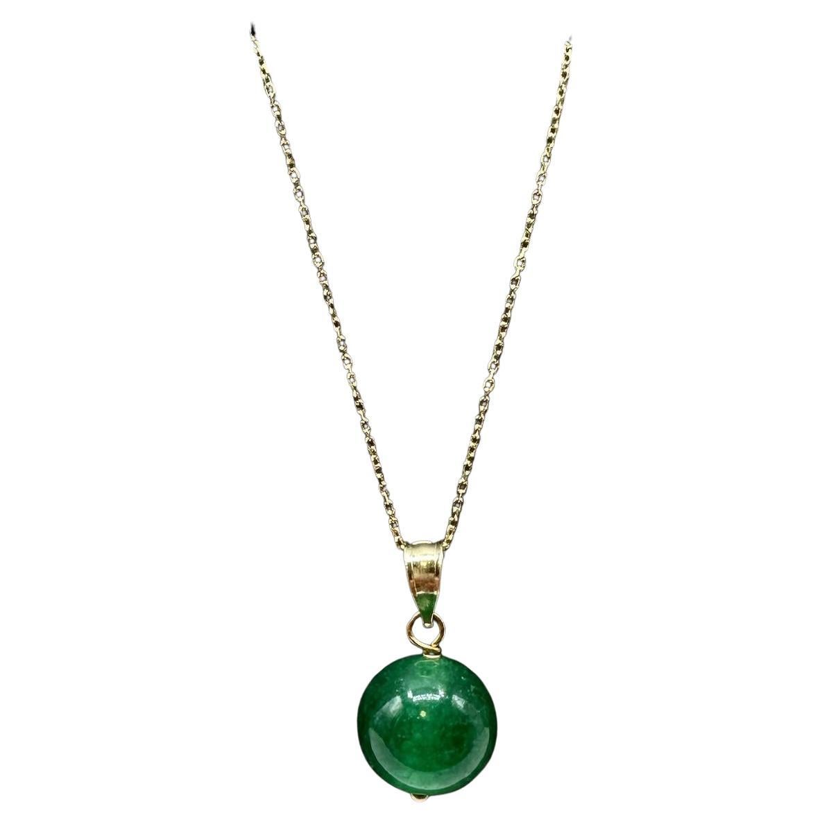 Malachite Pendant Necklace in 14kt Yellow Gold – 10mm, 20in, New