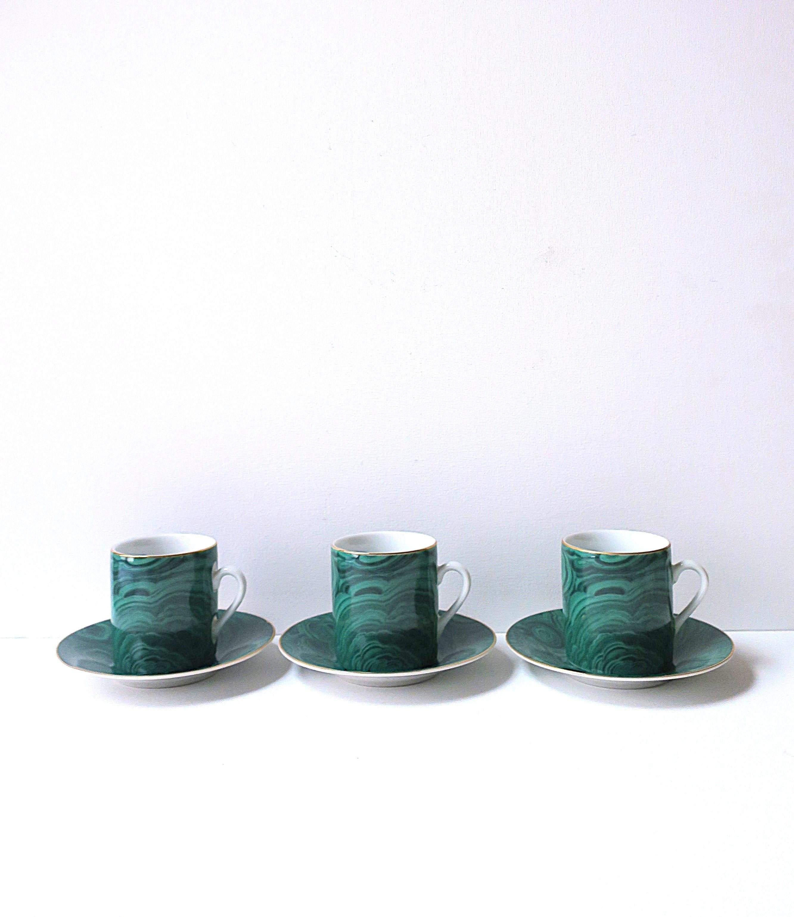 Japanese Malachite Porcelain Espresso Coffee Cup and Saucer, 3 Avail. For Sale
