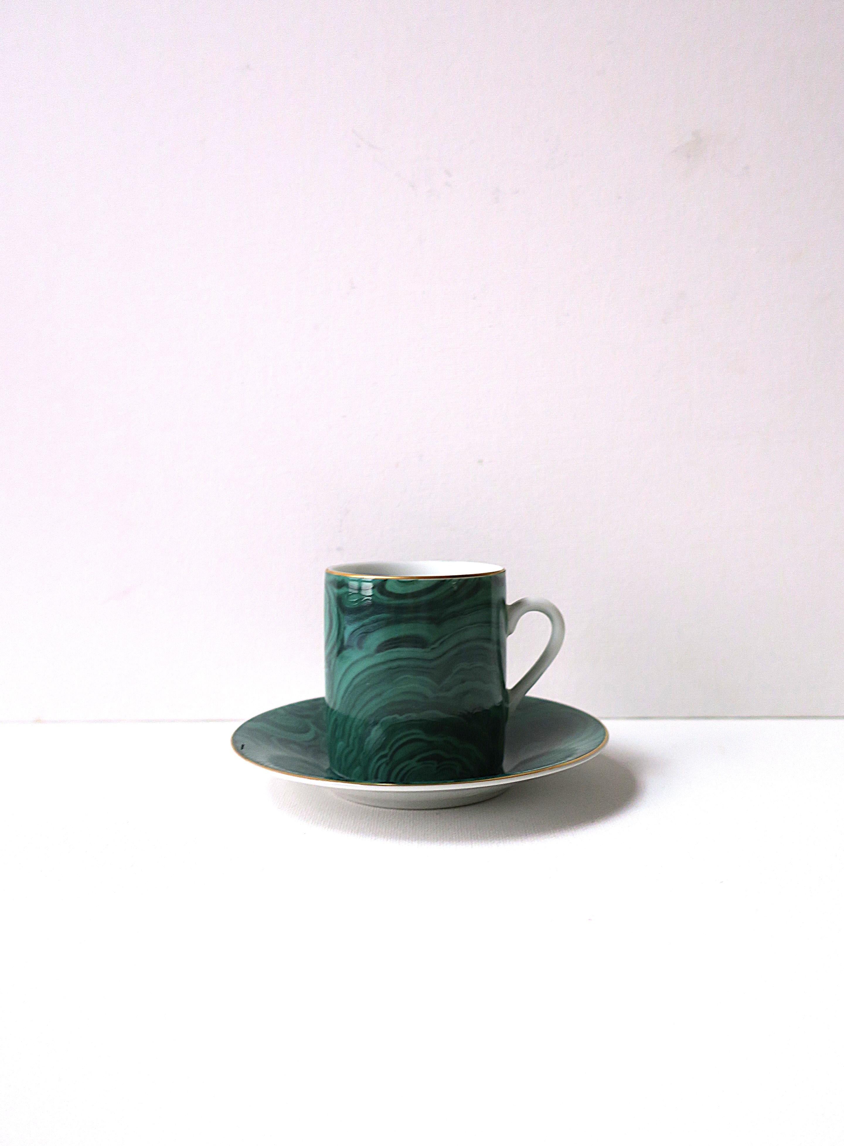 Malachite Porcelain Espresso Coffee Cup and Saucer, 3 Avail. In Excellent Condition For Sale In New York, NY