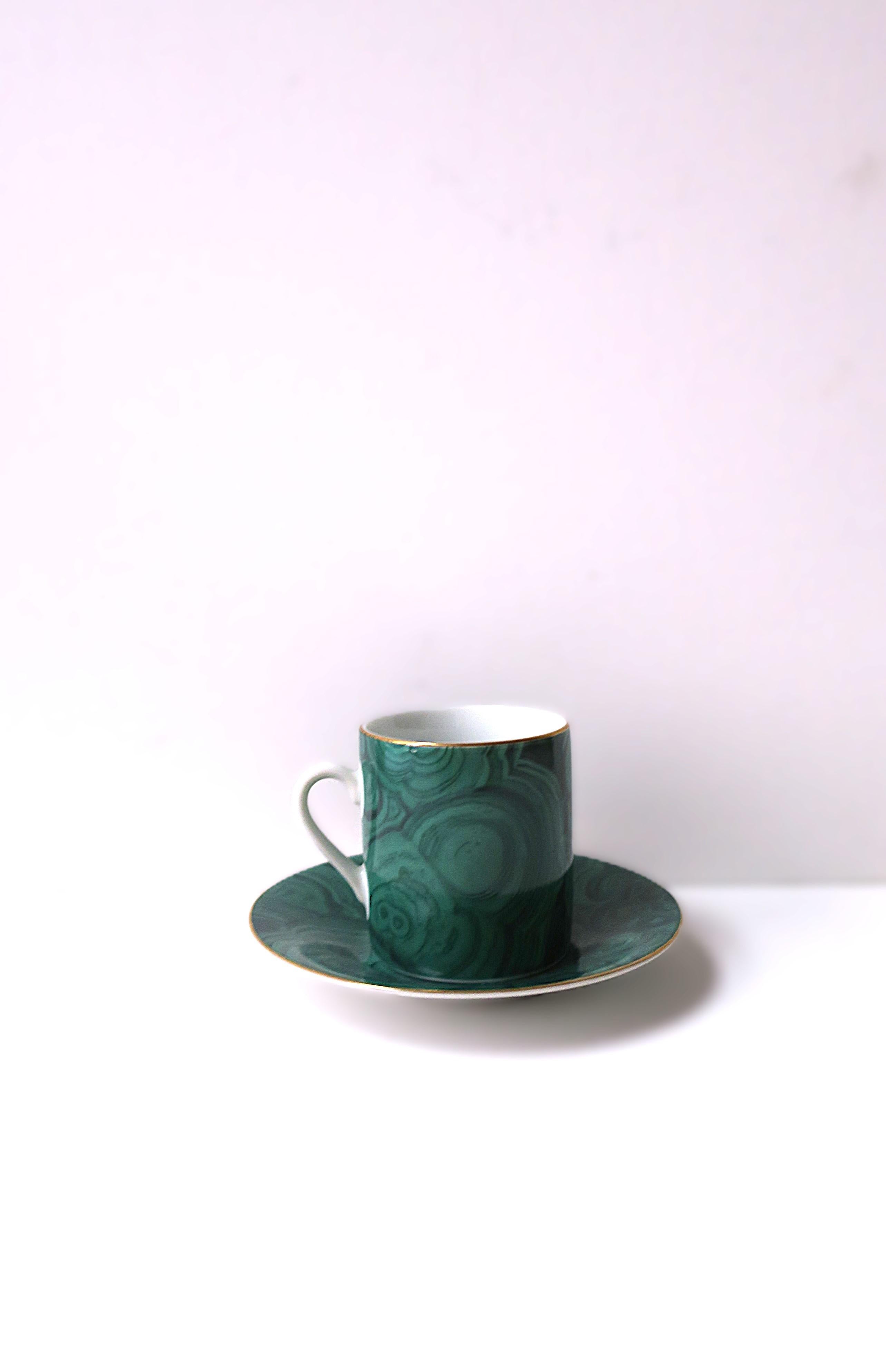 Malachite Porcelain Espresso Coffee Cup and Saucer, 3 Avail. For Sale 1