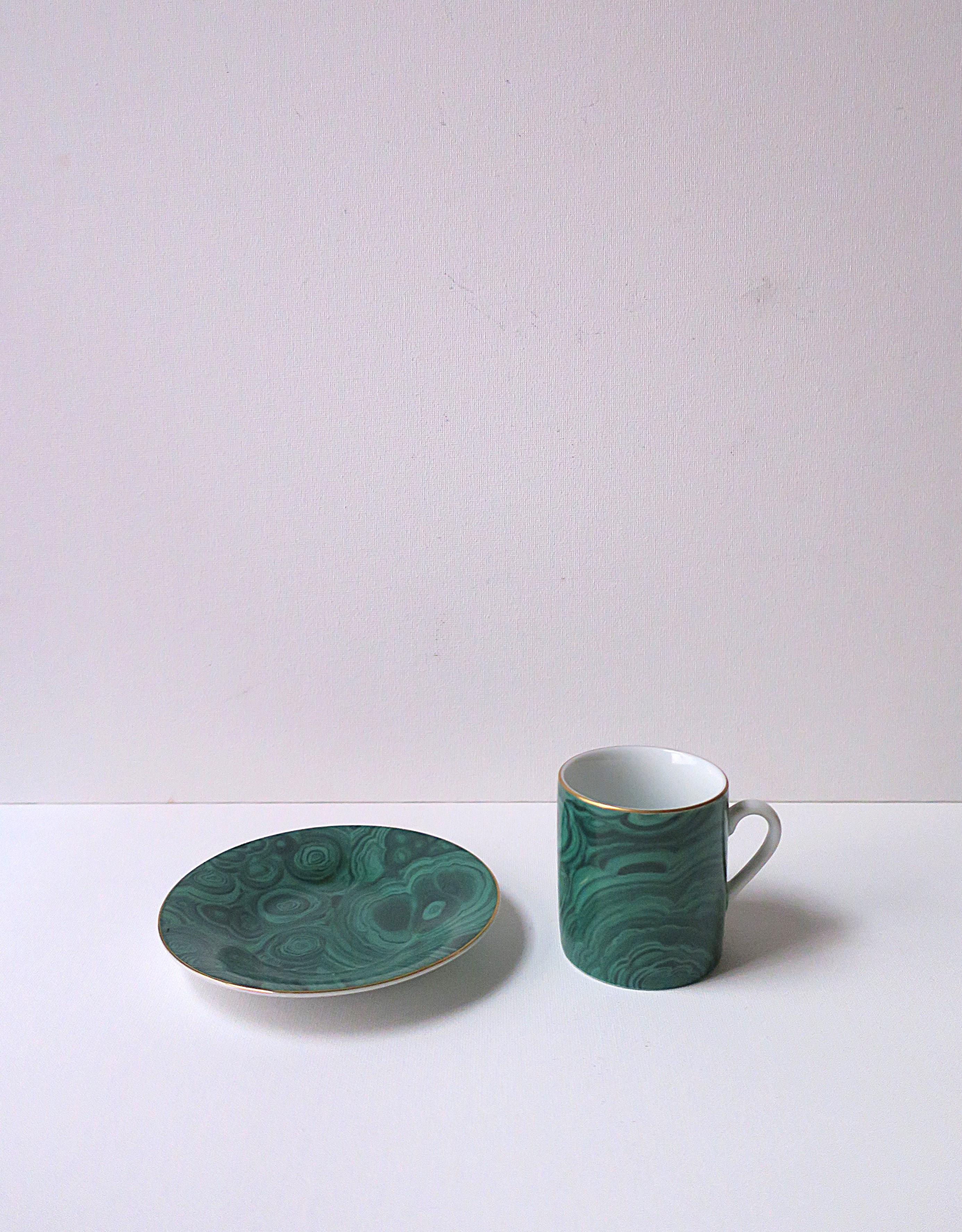 Malachite Porcelain Espresso Coffee Cup and Saucer, 3 Avail. For Sale 2
