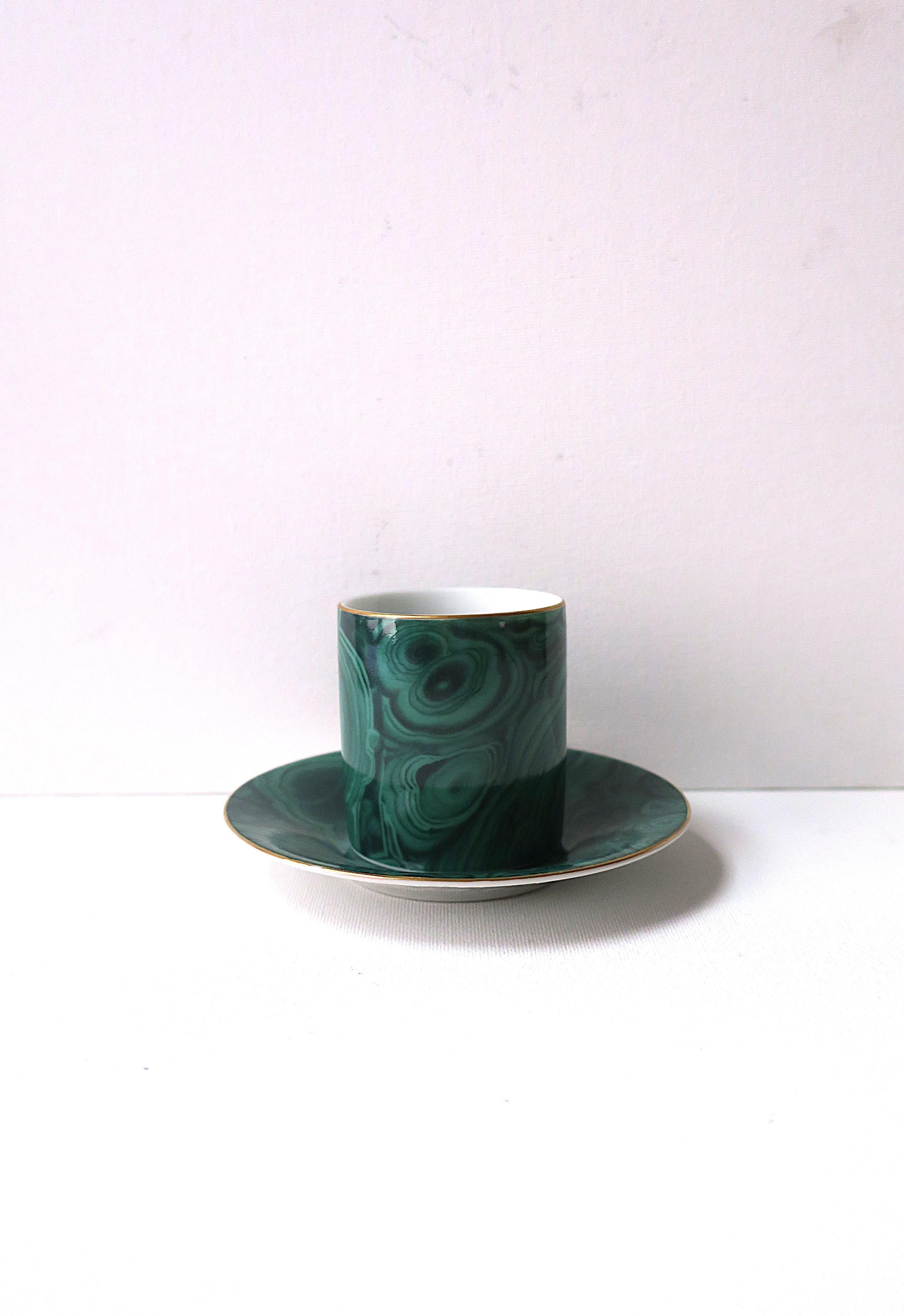 Malachite Porcelain Espresso Coffee Cup and Saucer, 3 Avail. For Sale 3