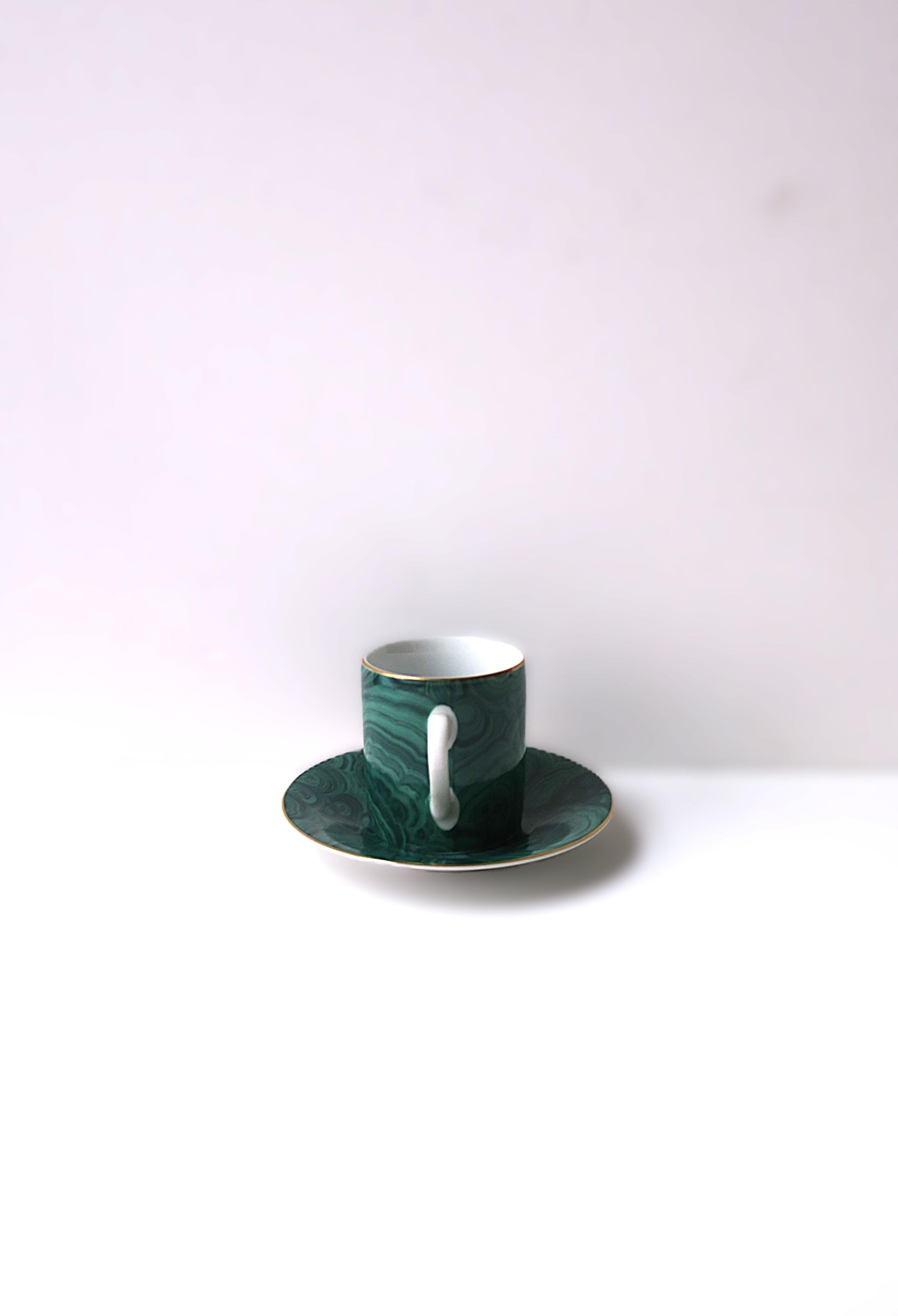 Malachite Porcelain Espresso Coffee Cup and Saucer, 3 Avail. For Sale 4