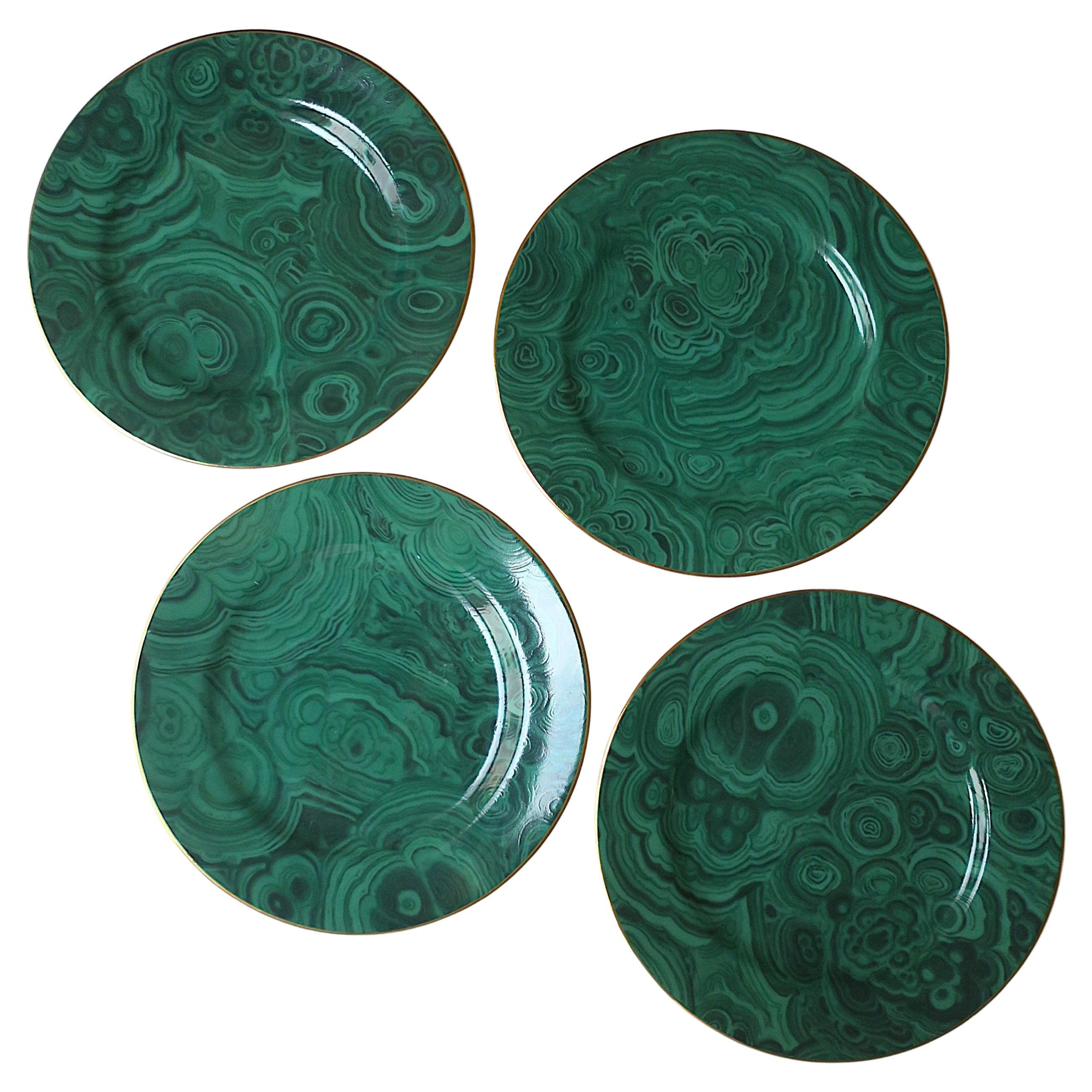 Platos de porcelana de malaquita, set de 4