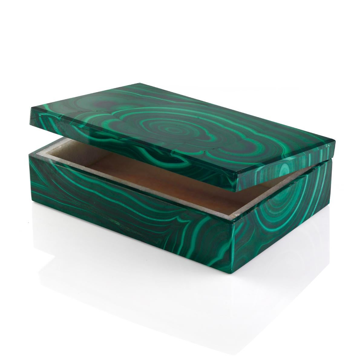 Art Deco Malachite Stone Casket Box
