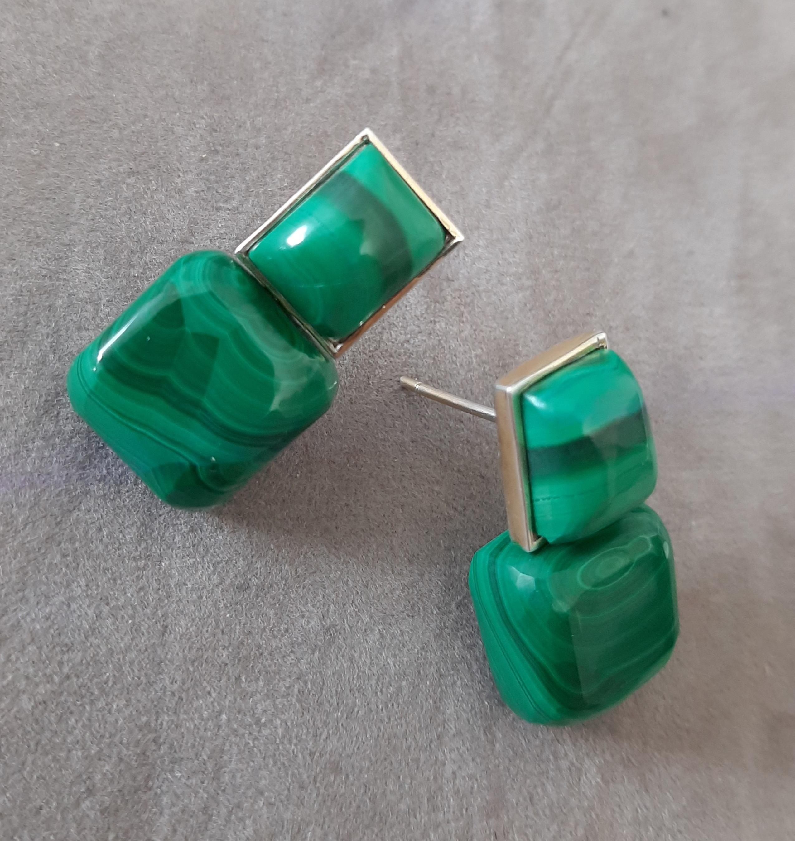 Orecchini con perno in oro massiccio 14k a forma di cuscino di malachite a cabs rettangolari in vendita 4