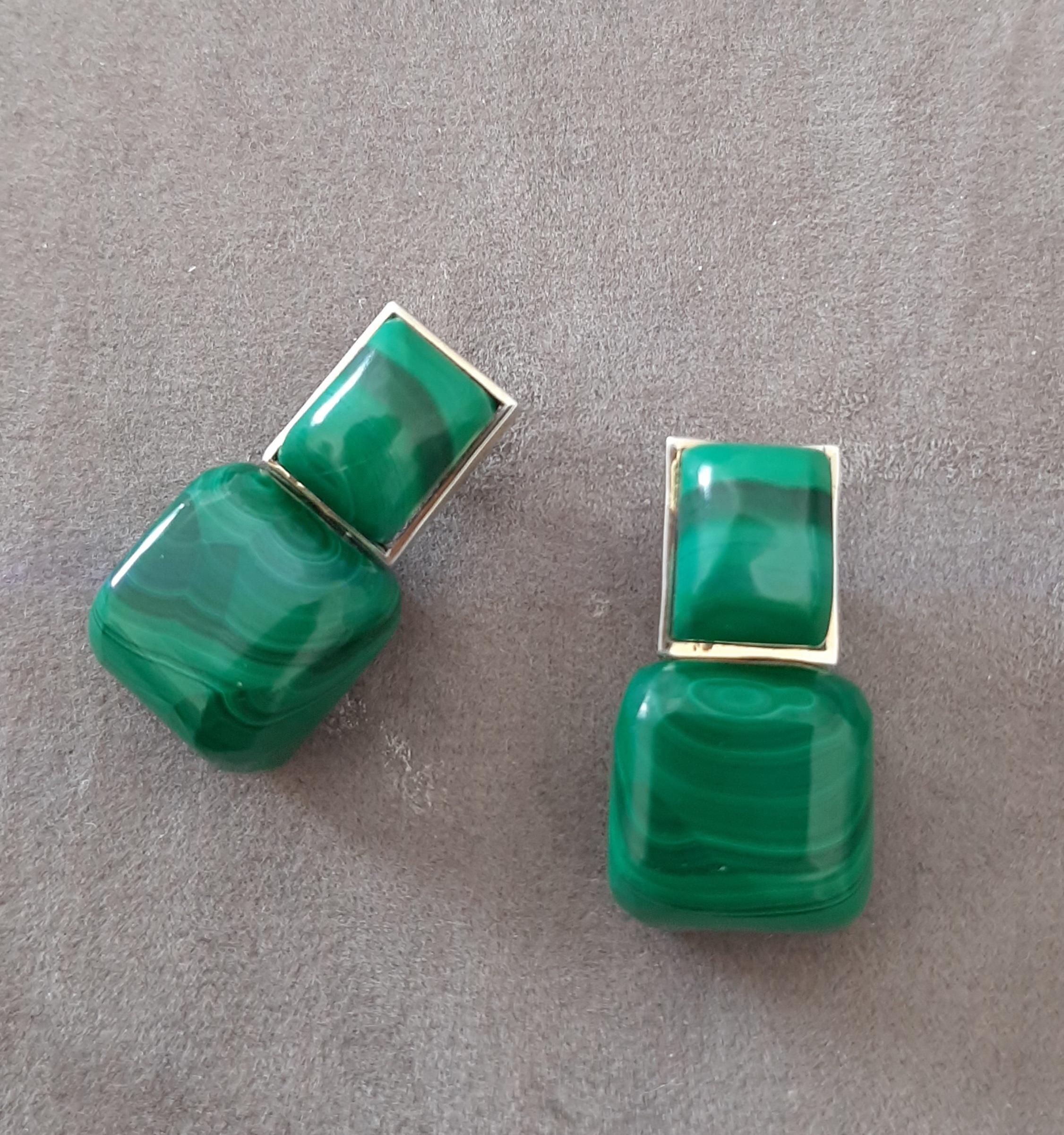Orecchini con perno in oro massiccio 14k a forma di cuscino di malachite a cabs rettangolari in vendita 5