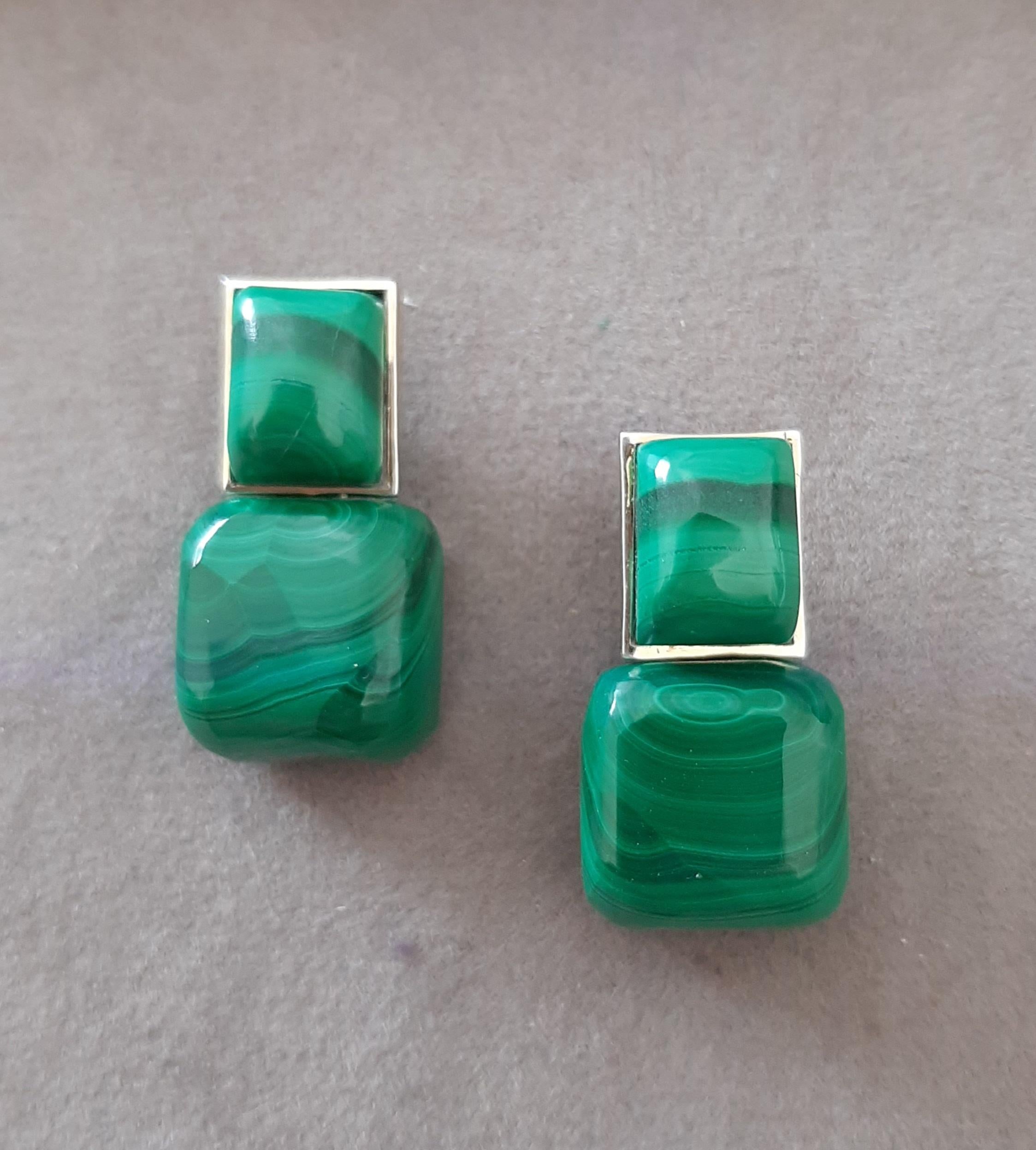 Orecchini con perno in oro massiccio 14k a forma di cuscino di malachite a cabs rettangolari in vendita 6