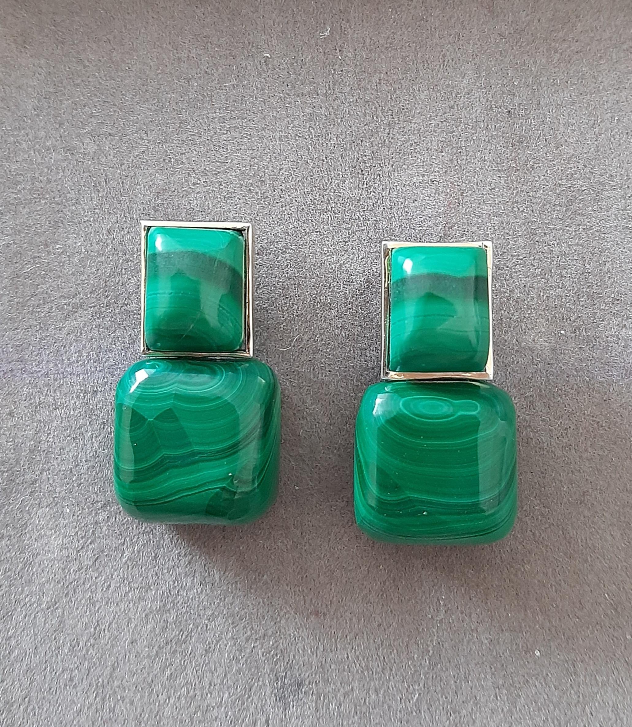 Orecchini con perno in oro massiccio 14k a forma di cuscino di malachite a cabs rettangolari in vendita 7