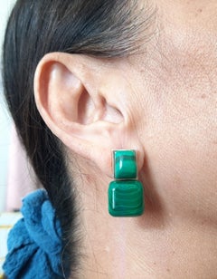 Malachit Rechteckige Cabs Malachit Kissen Form 14k Solid Gold Ohrstecker