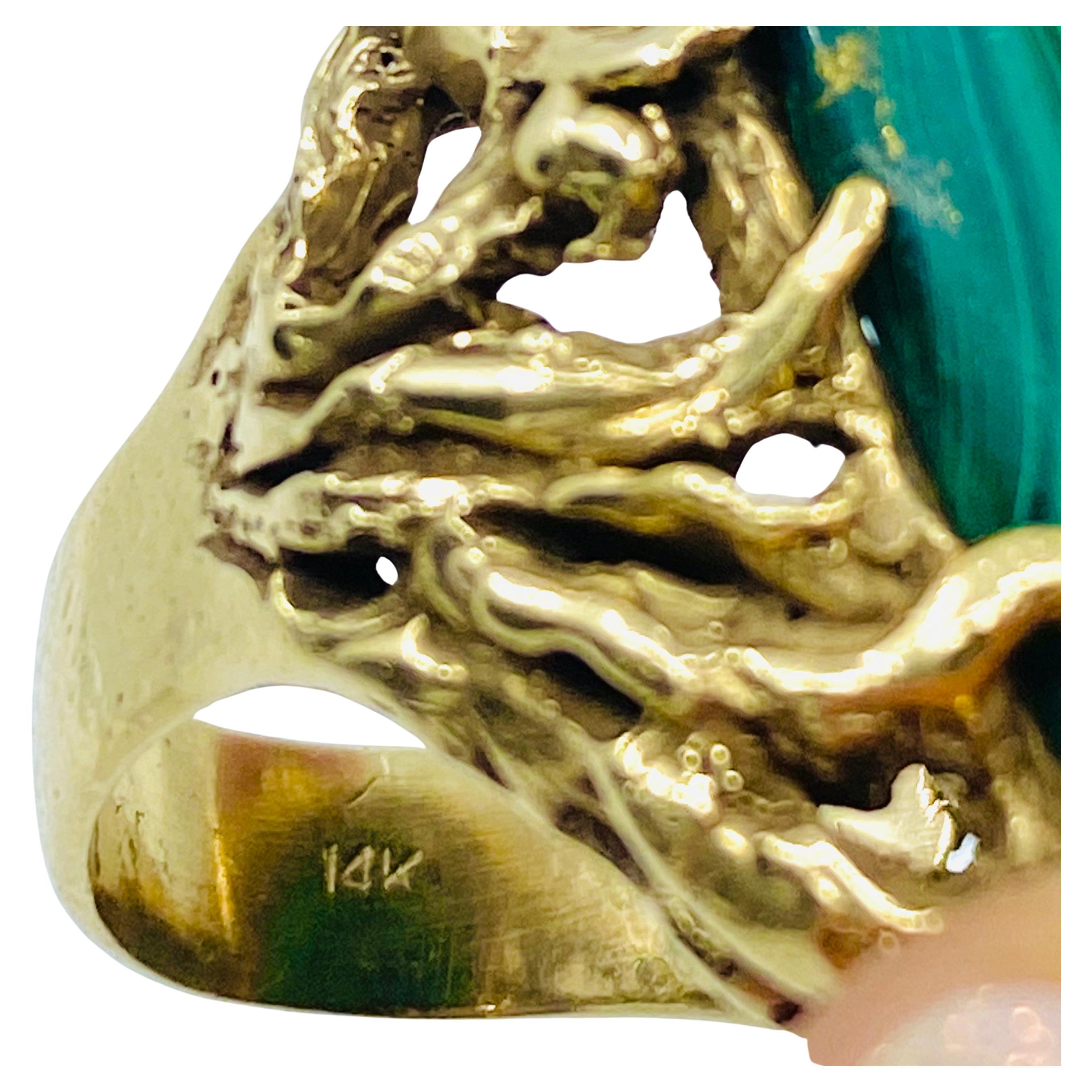 Malachite Ring 14k Gold Artisan Jewelry For Sale 5