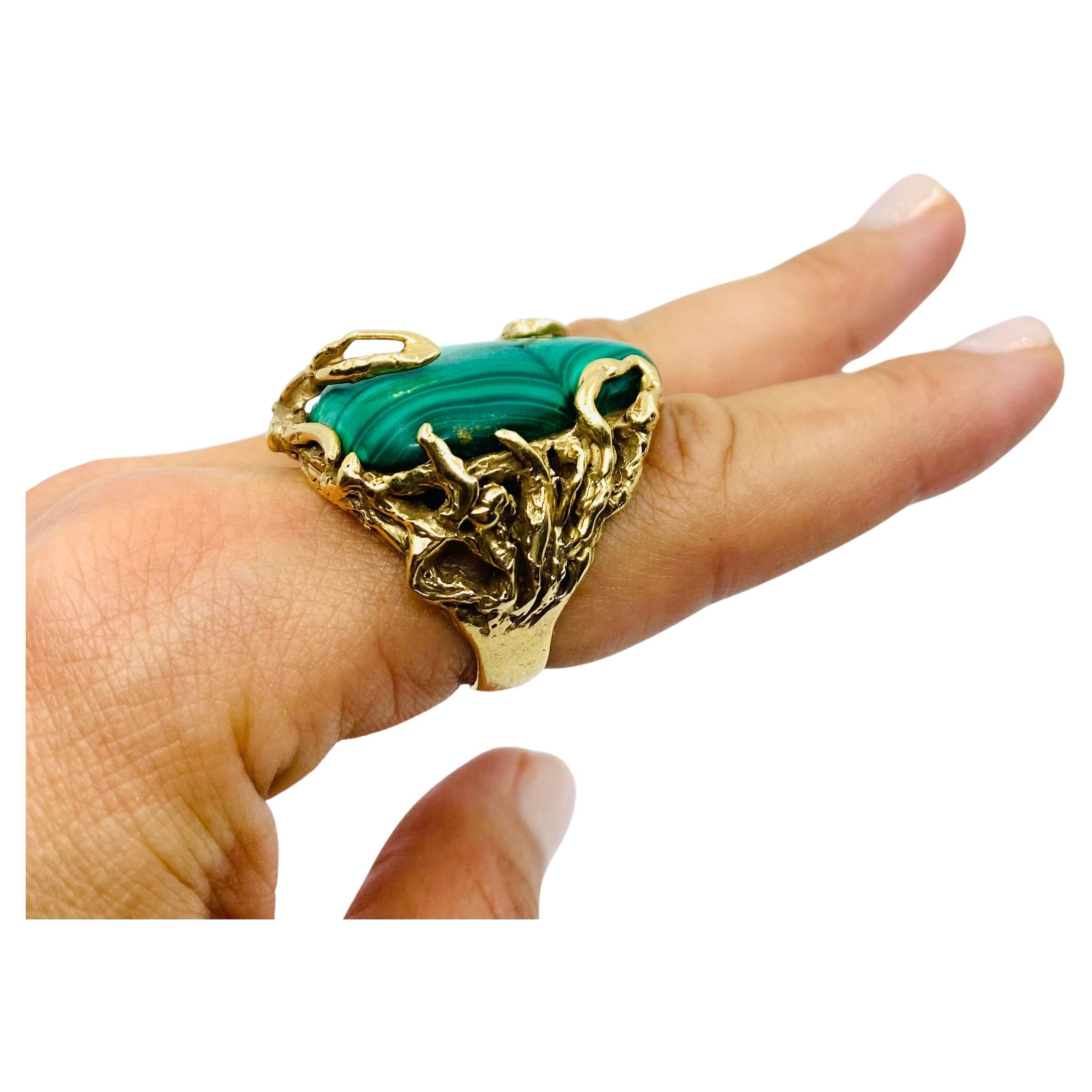 Mixed Cut Malachite Ring 14k Gold Artisan Jewelry For Sale