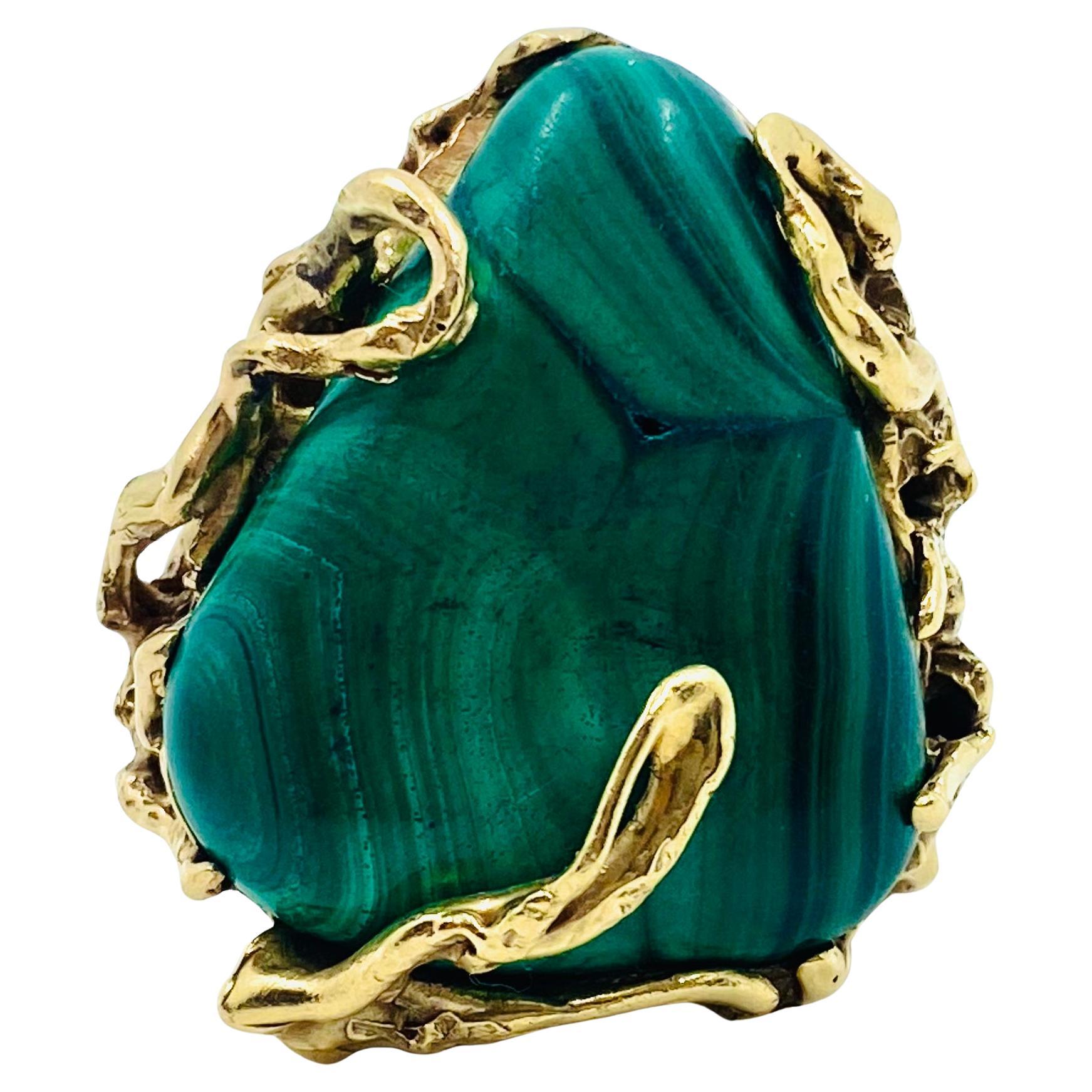 Malachite Ring 14k Gold Artisan Jewelry In Good Condition For Sale In Beverly Hills, CA