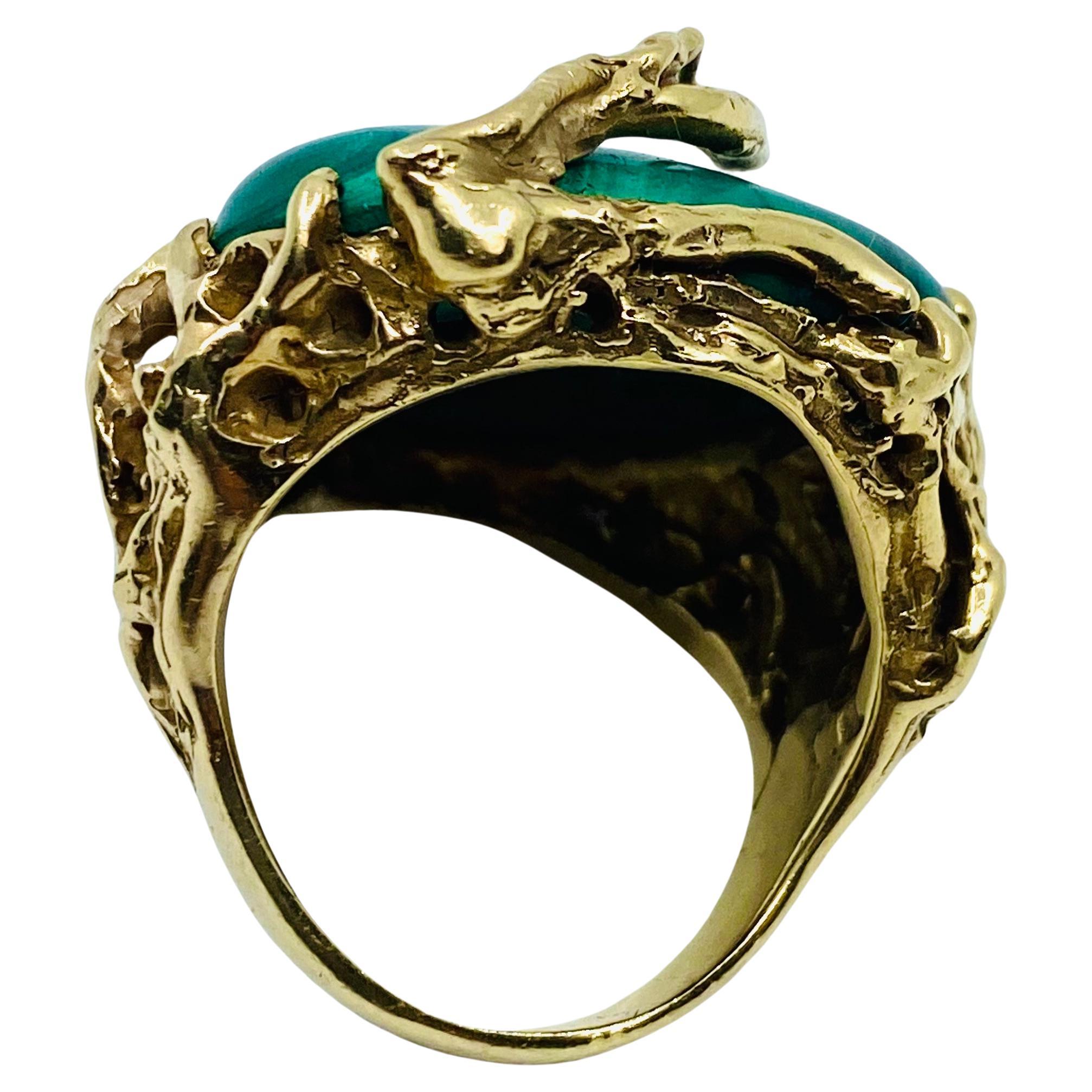Malachite Ring 14k Gold Artisan Jewelry For Sale 2