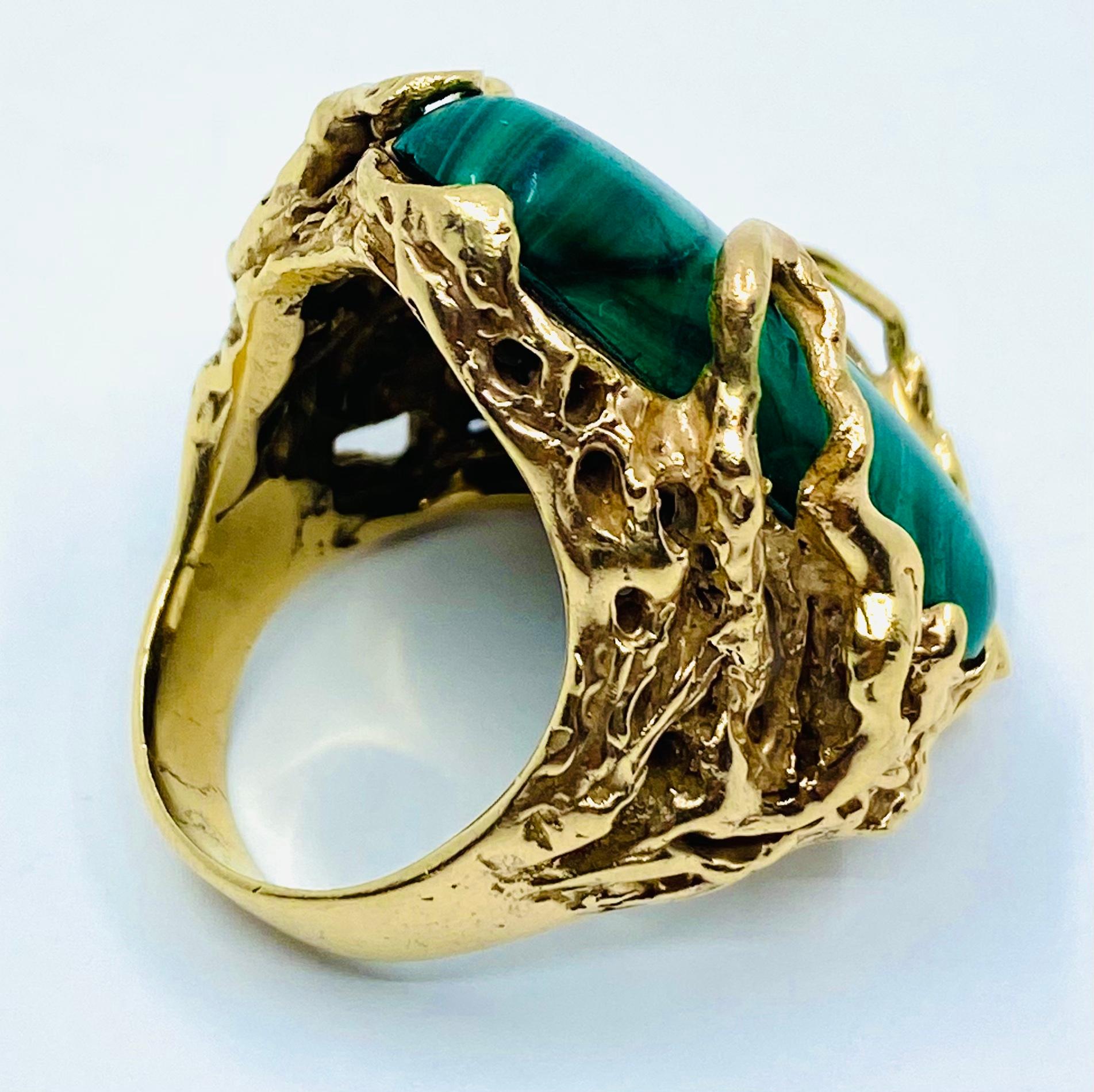 Malachite Ring 14k Gold Artisan Jewelry For Sale 3