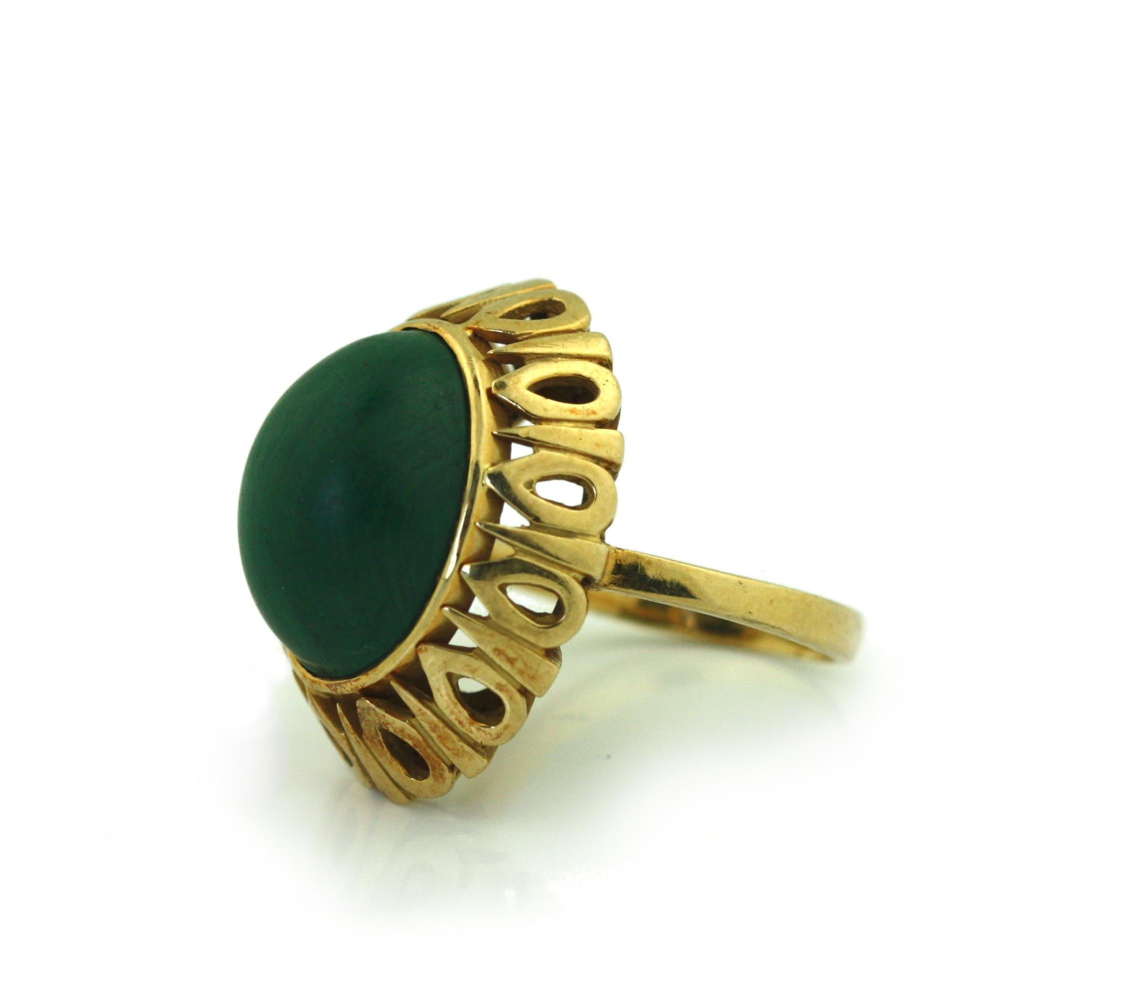 Anello di malachite anni '70 con cabochon ovale di malachite In condizioni buone in vendita a Palm Beach, FL