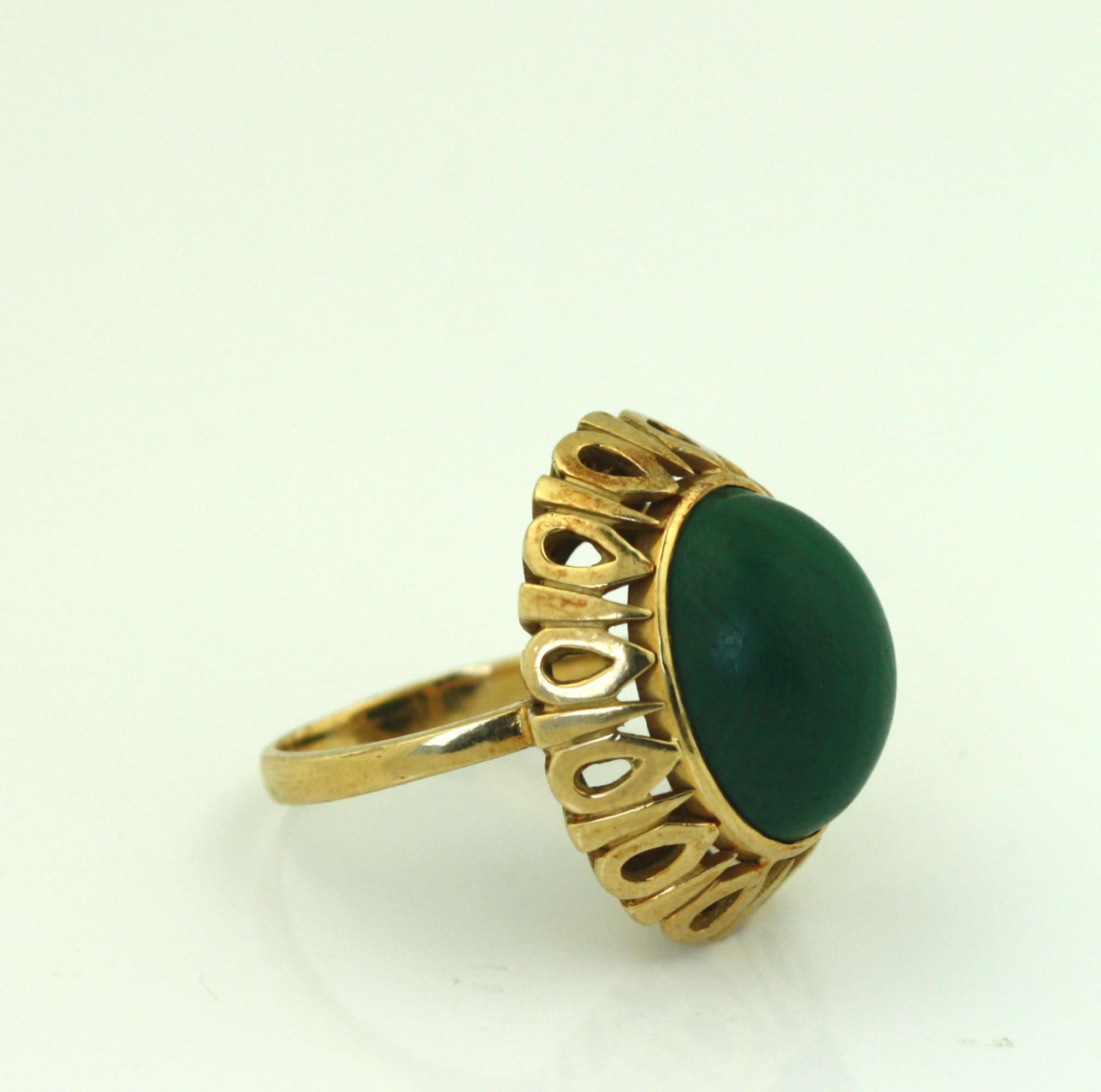 Anello di malachite anni '70 con cabochon ovale di malachite in vendita 2