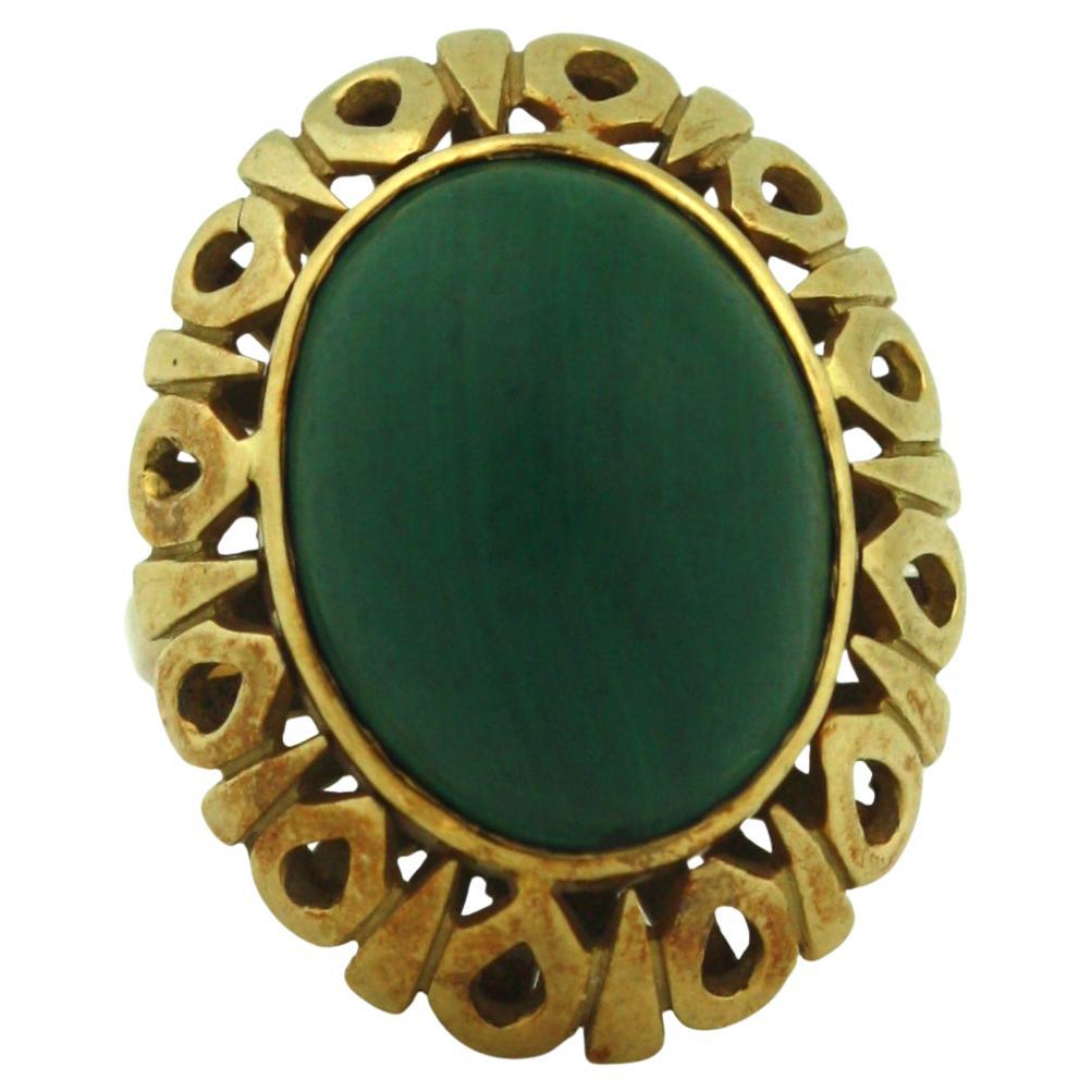 Malachite Ring 1970s Set with an oval malachite cabochon