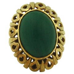 Malachite Ring 1970s Set with an oval malachite cabochon