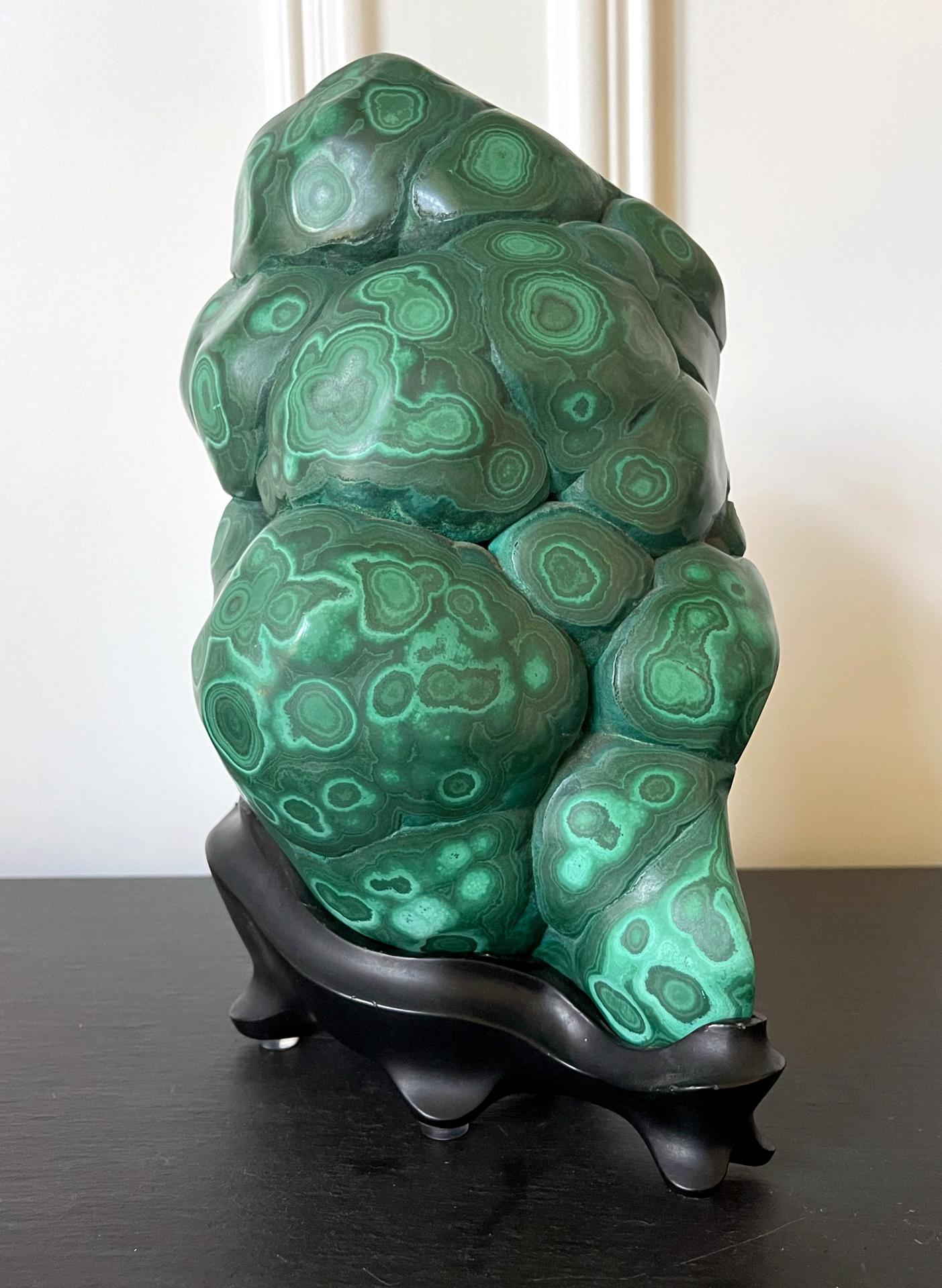 Chinoiserie Malachite Rock on Display Stand as a Chinese Scholar Stone