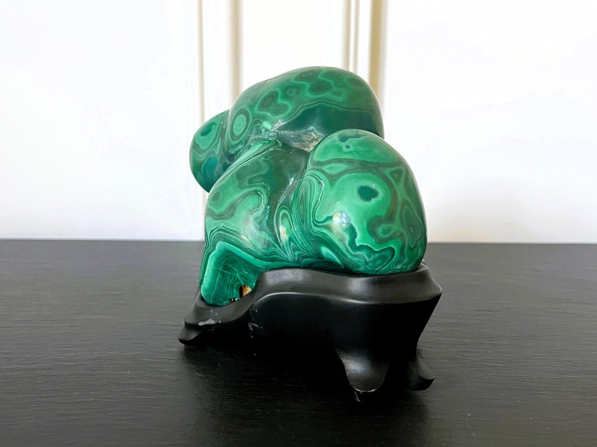 Chinoiserie Malachite Rock on Display Stand as a Chinese Scholar Stone For Sale