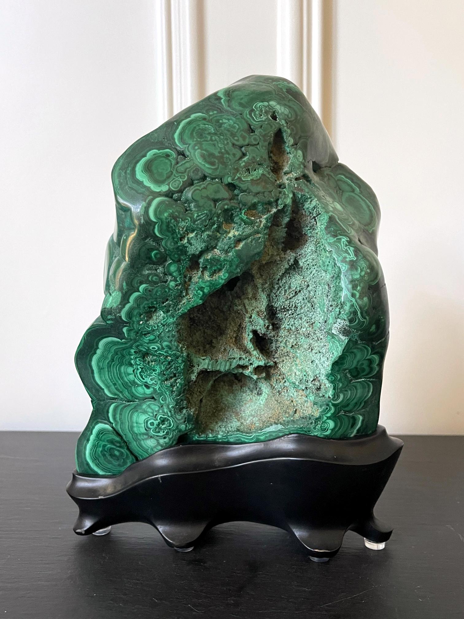 Malachite Rock on Display Stand as a Chinese Scholar Stone In Good Condition In Atlanta, GA