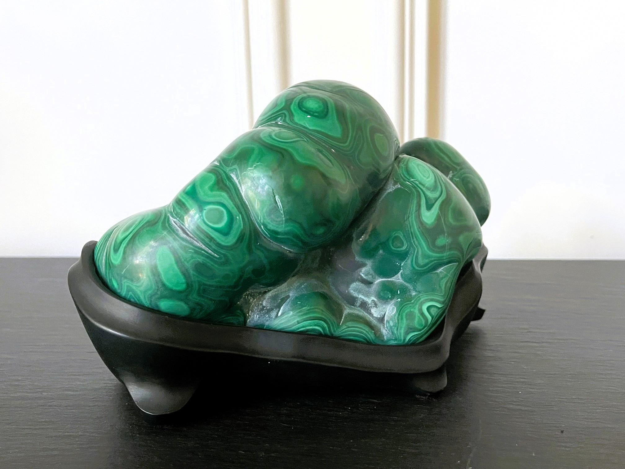20th Century Malachite Rock on Display Stand as a Chinese Scholar Stone For Sale
