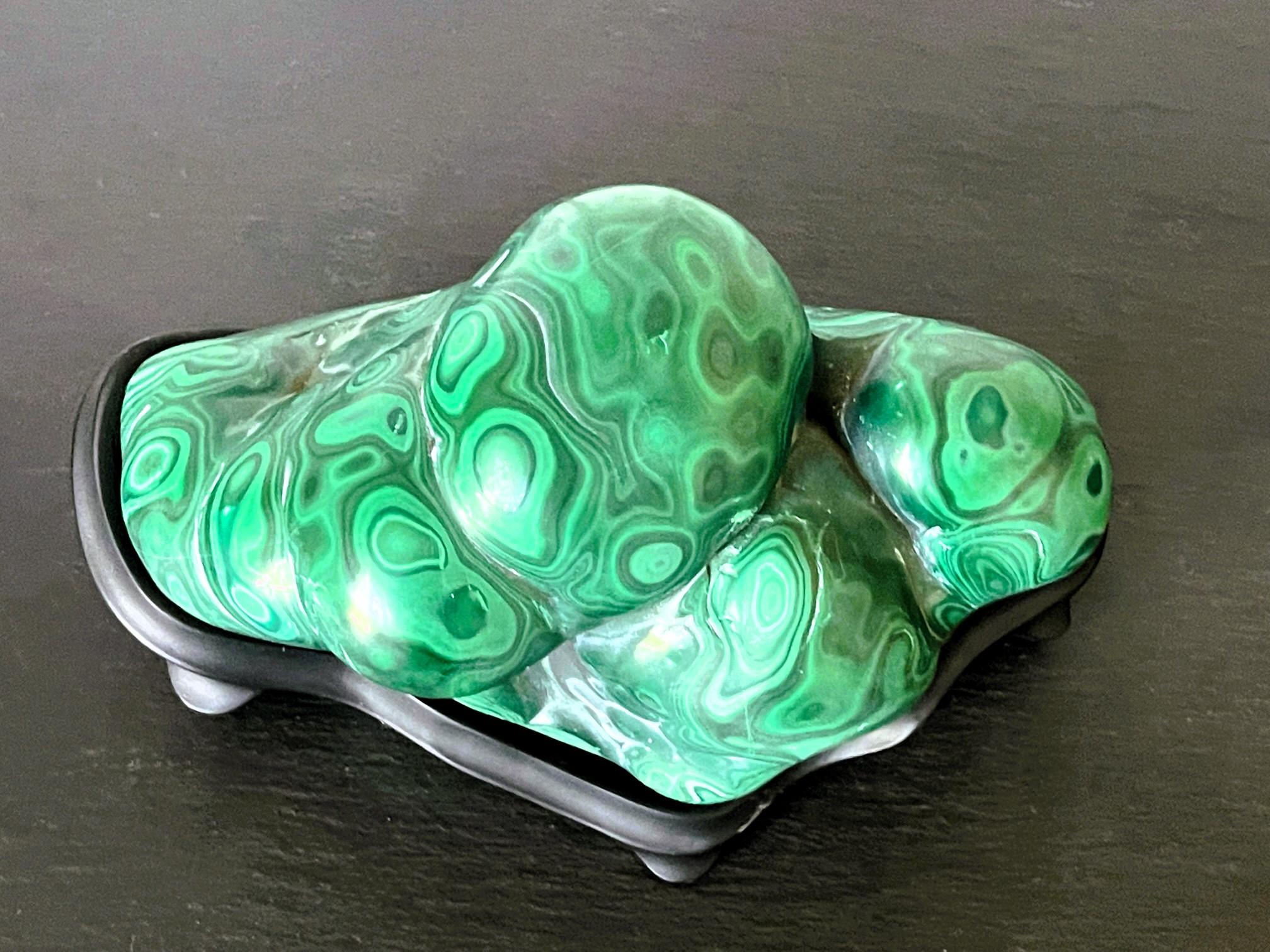 Malachite Rock on Display Stand as a Chinese Scholar Stone For Sale 1