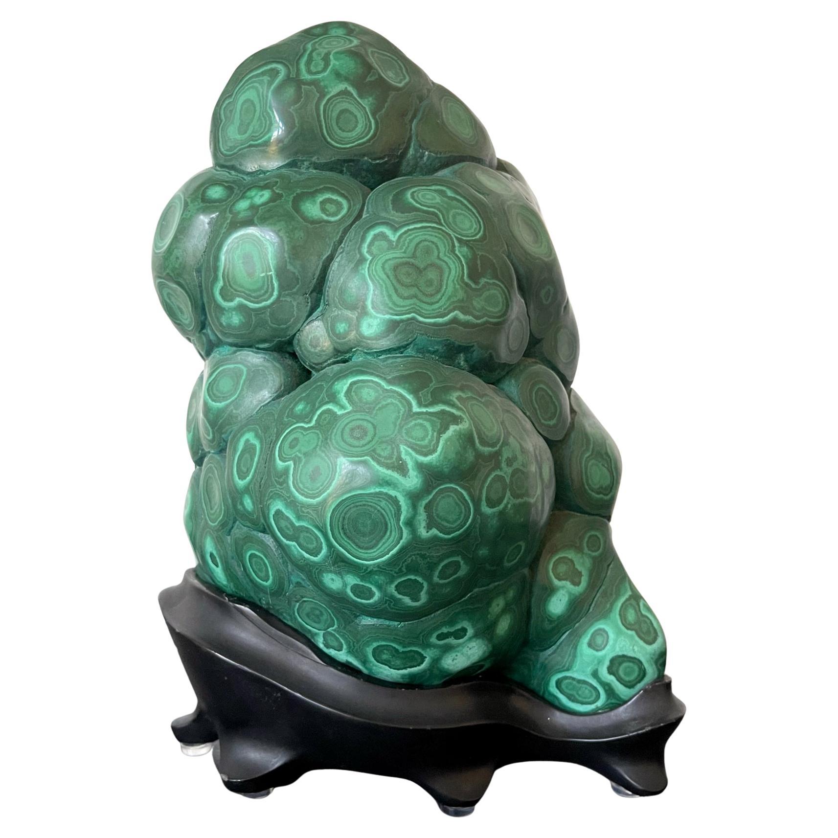 Malachite Rock on Display Stand as a Chinese Scholar Stone