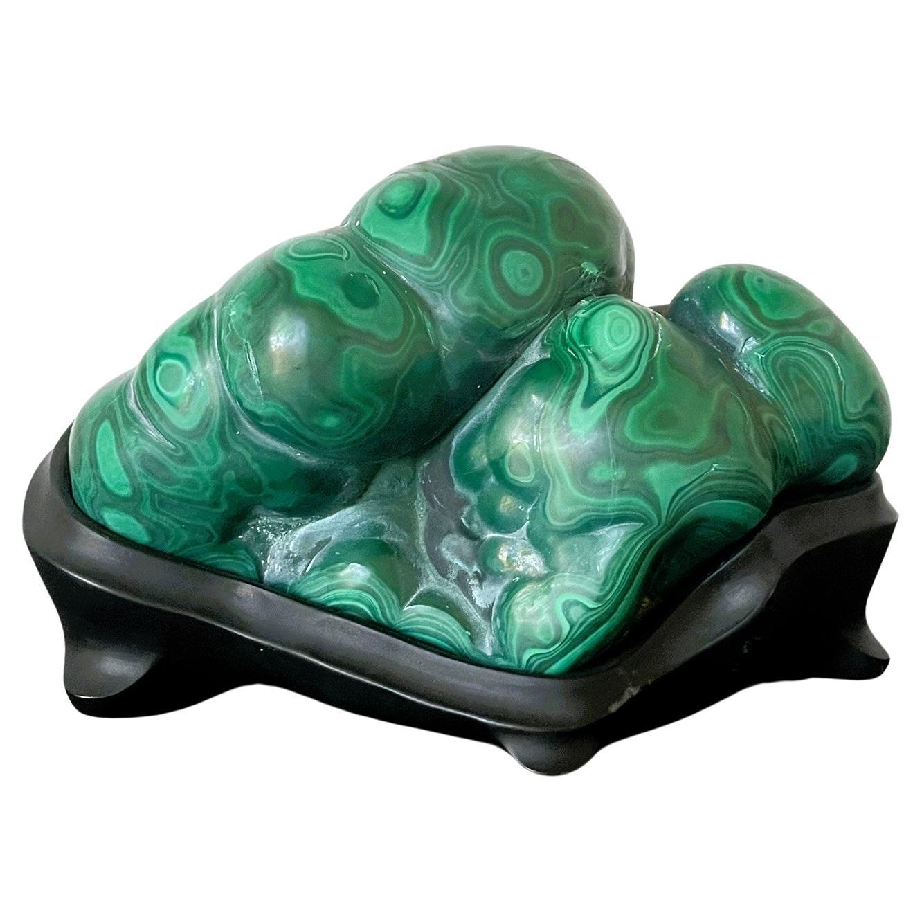 Malachite Rock on Display Stand as a Chinese Scholar Stone For Sale
