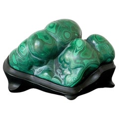 Antique Malachite Rock on Display Stand as a Chinese Scholar Stone