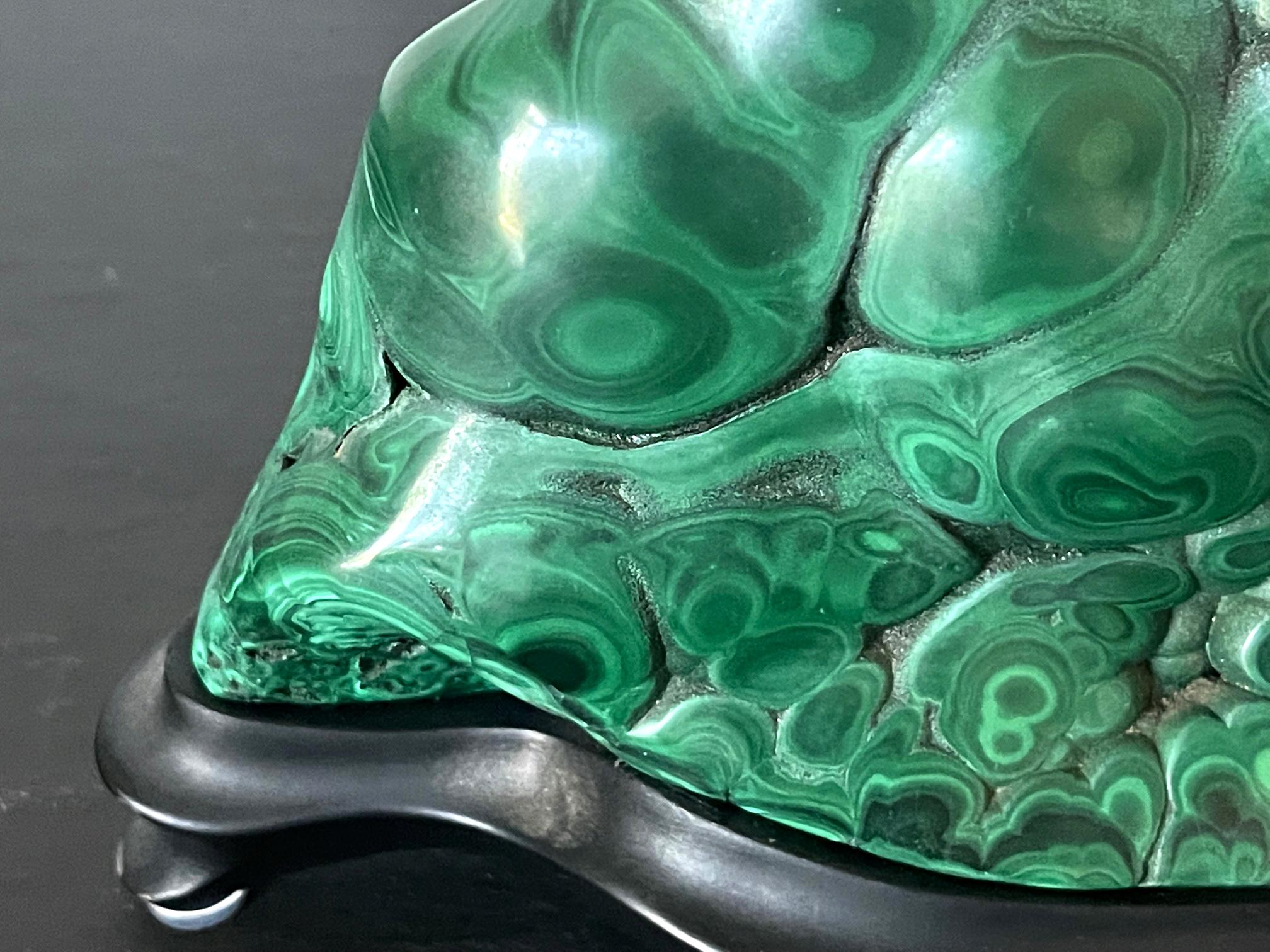 Malachite Rock on Display Stand as a Viewing Stone For Sale 5
