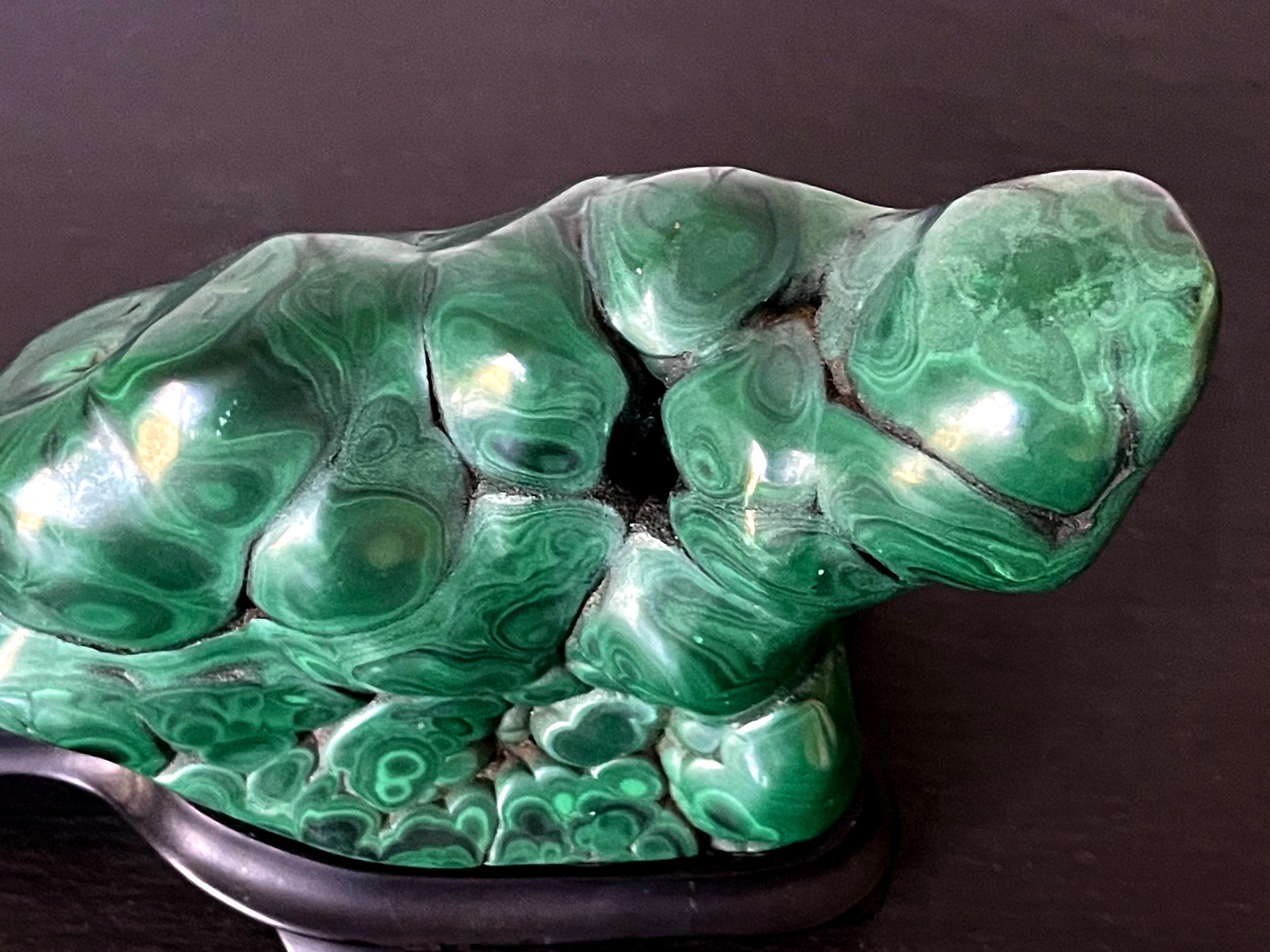 Malachite Rock on Display Stand as a Viewing Stone For Sale 7