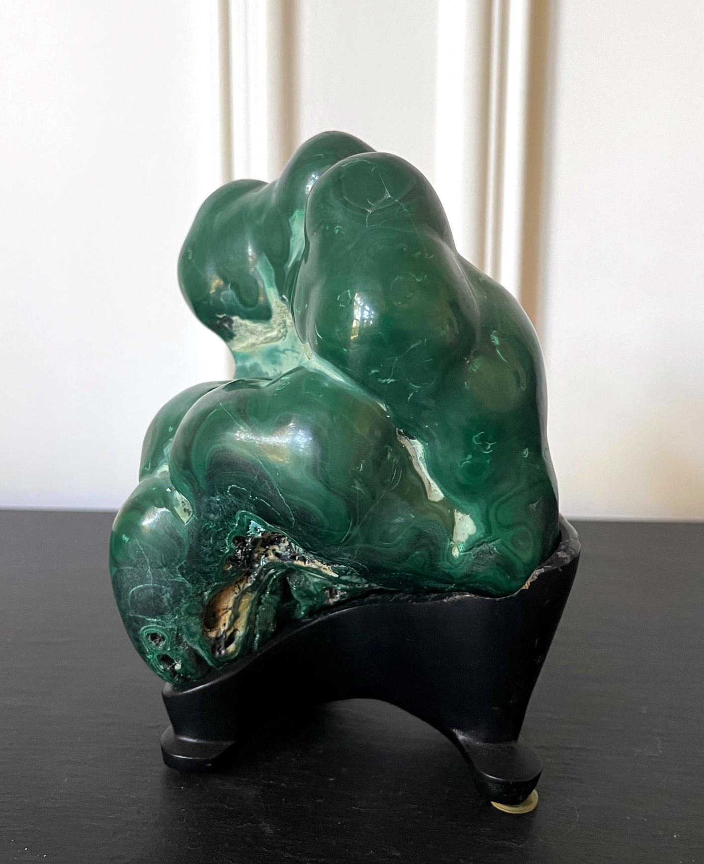 Malachite Rock on Display Stand as a Viewing Stone In Good Condition For Sale In Atlanta, GA