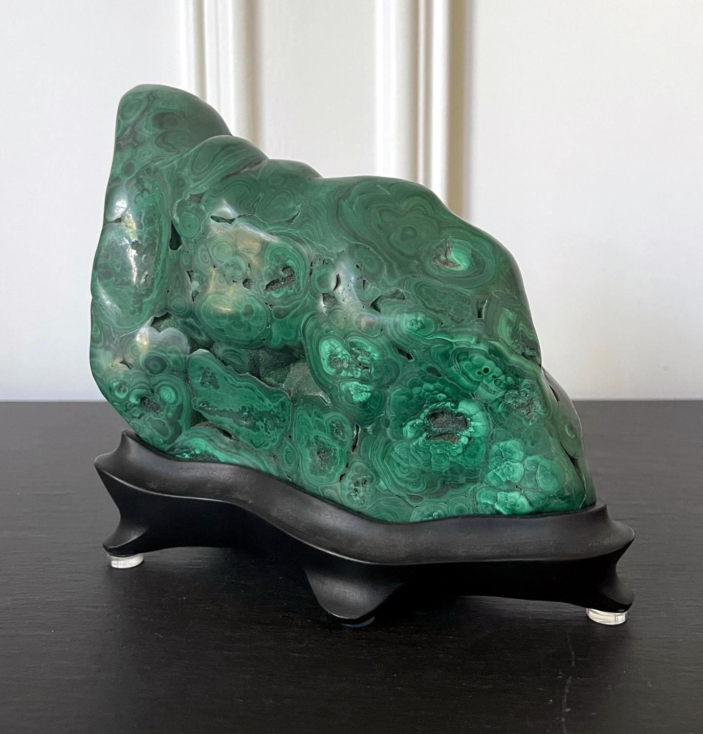 20th Century Malachite Rock on Display Stand as a Viewing Stone For Sale