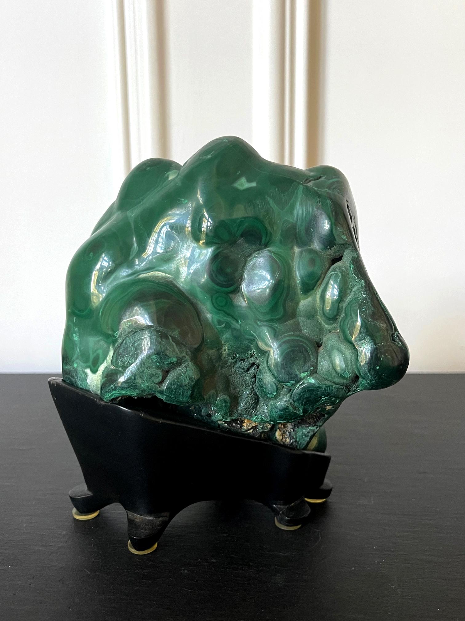 20th Century Malachite Rock on Display Stand as a Viewing Stone For Sale