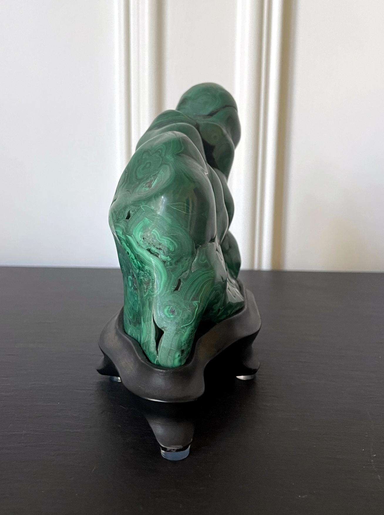 Malachite Rock on Display Stand as a Viewing Stone For Sale 1