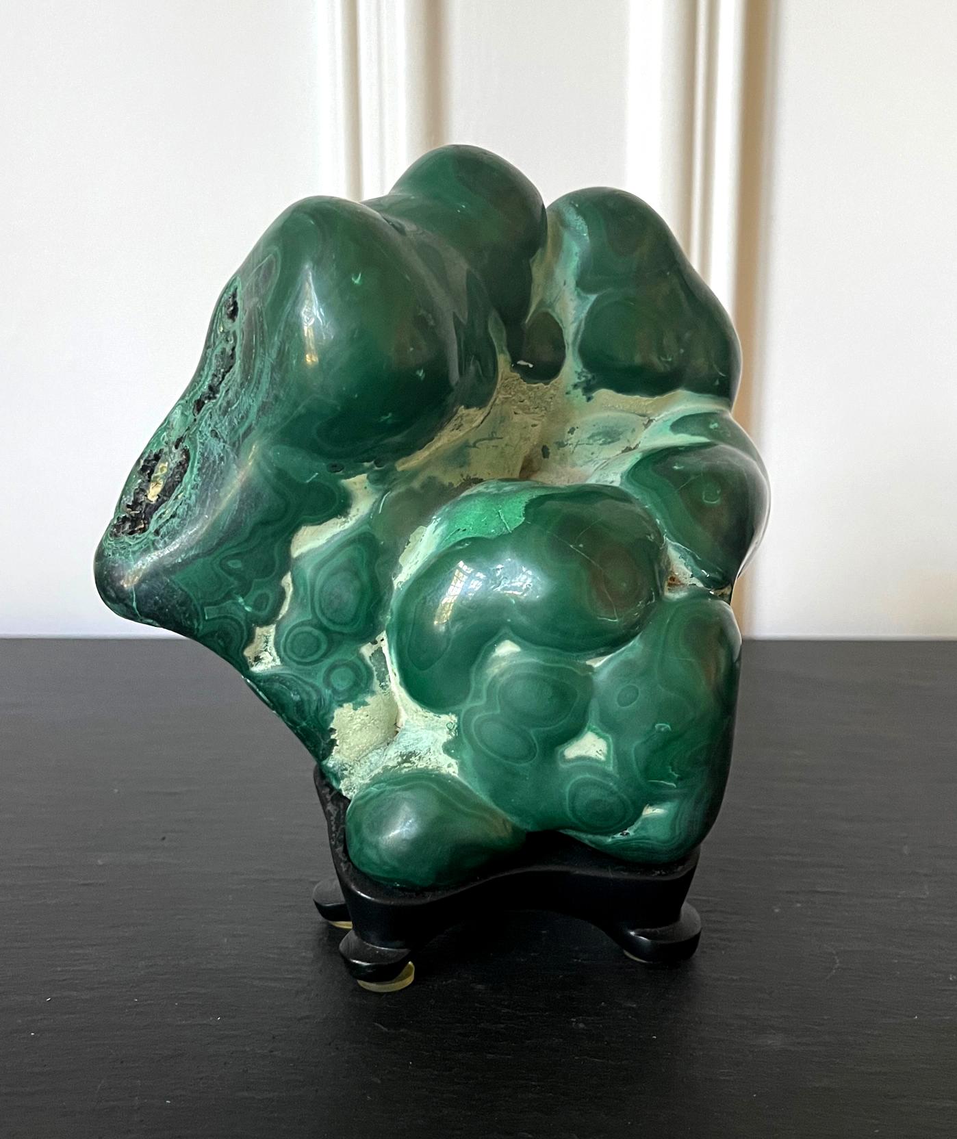Malachite Rock on Display Stand as a Viewing Stone For Sale 2