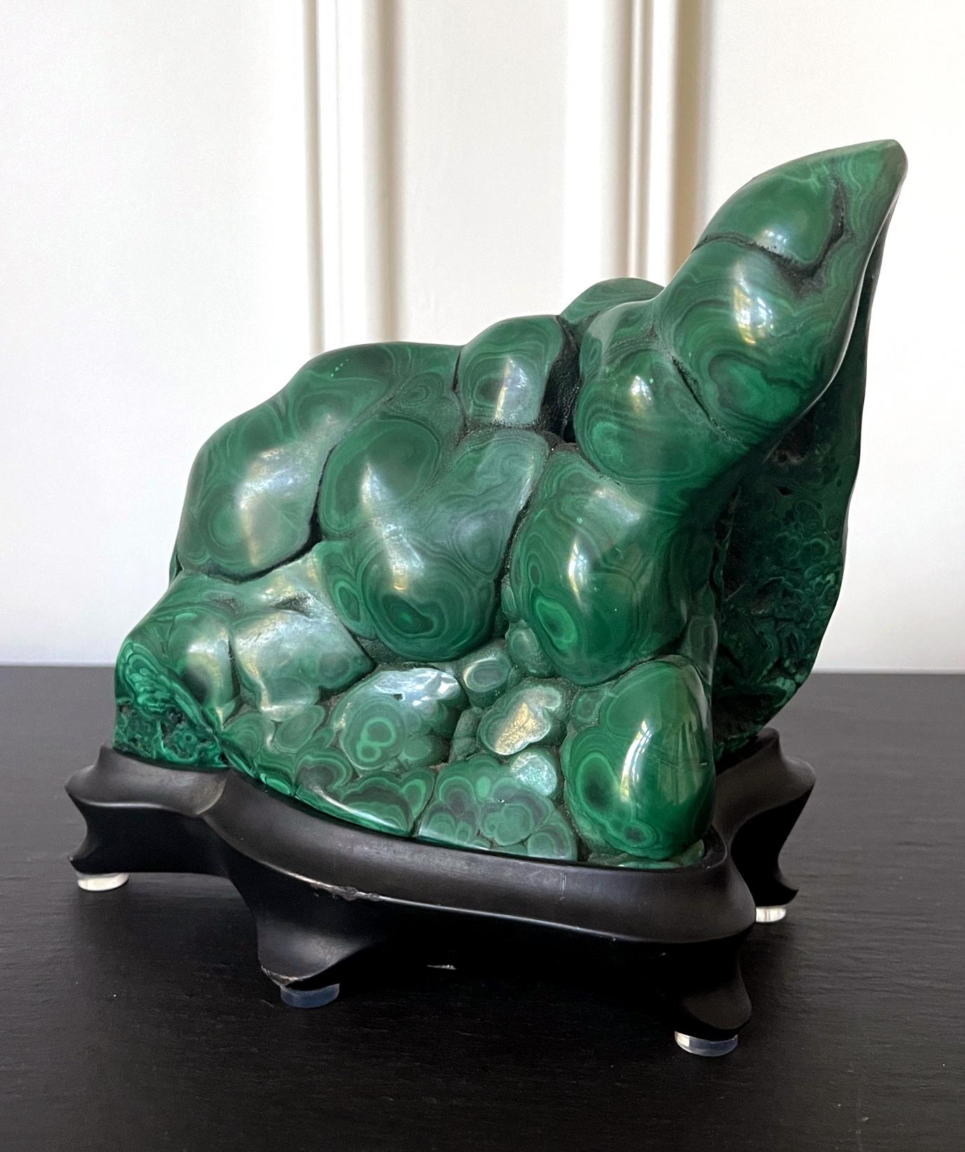 Malachite Rock on Display Stand as a Viewing Stone For Sale 3