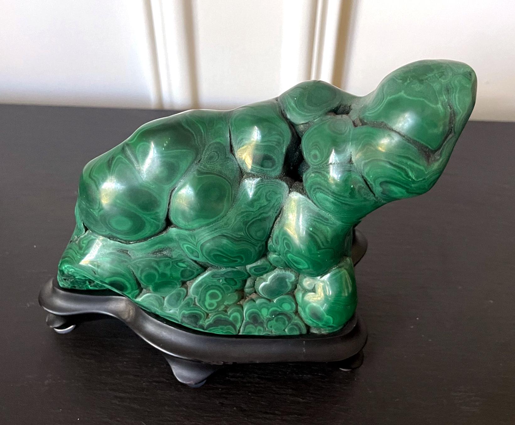 Malachite Rock on Display Stand as a Viewing Stone For Sale 4
